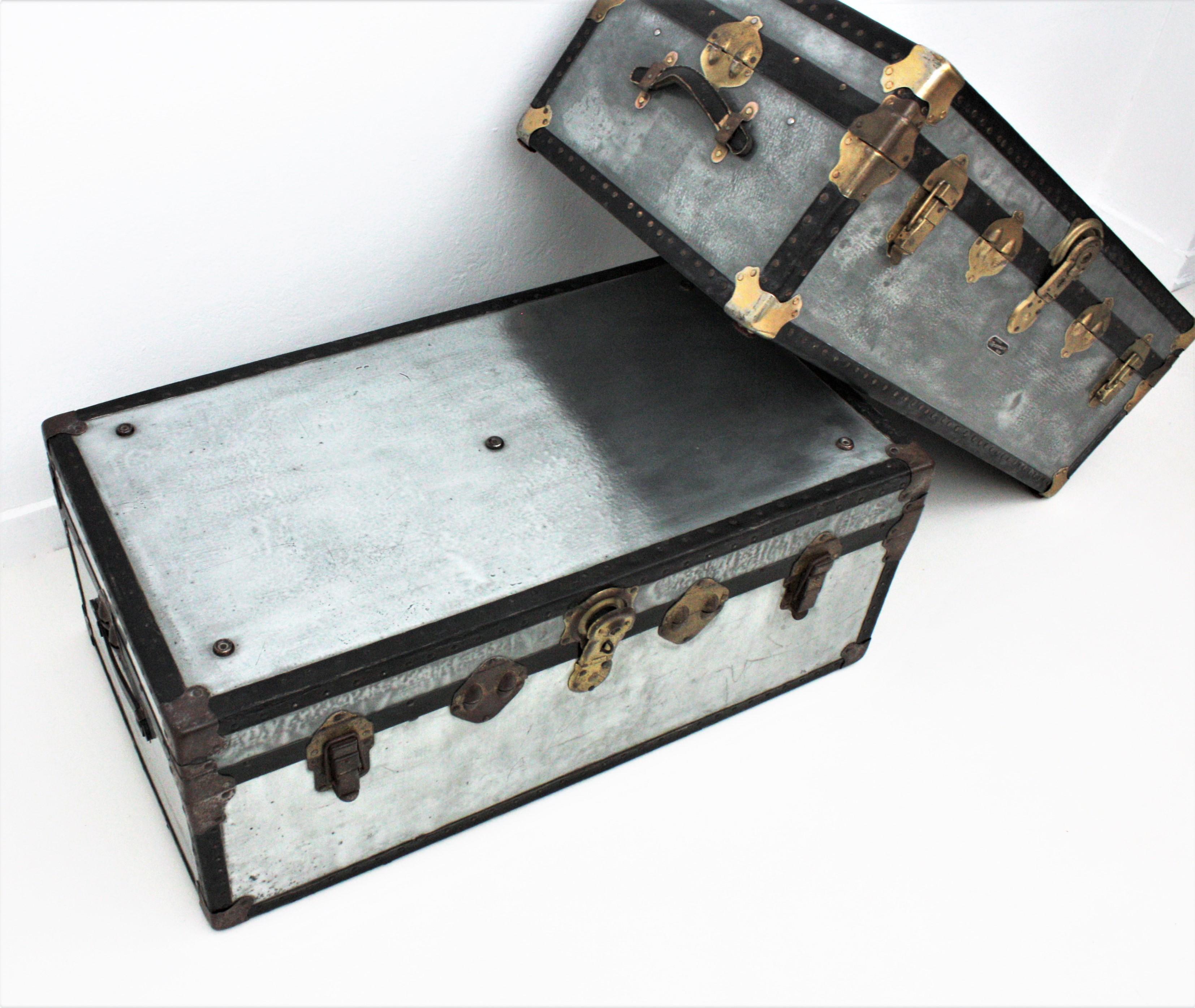 20th Century Zinc Steamer Trunks / Coffee Tables, Pair For Sale