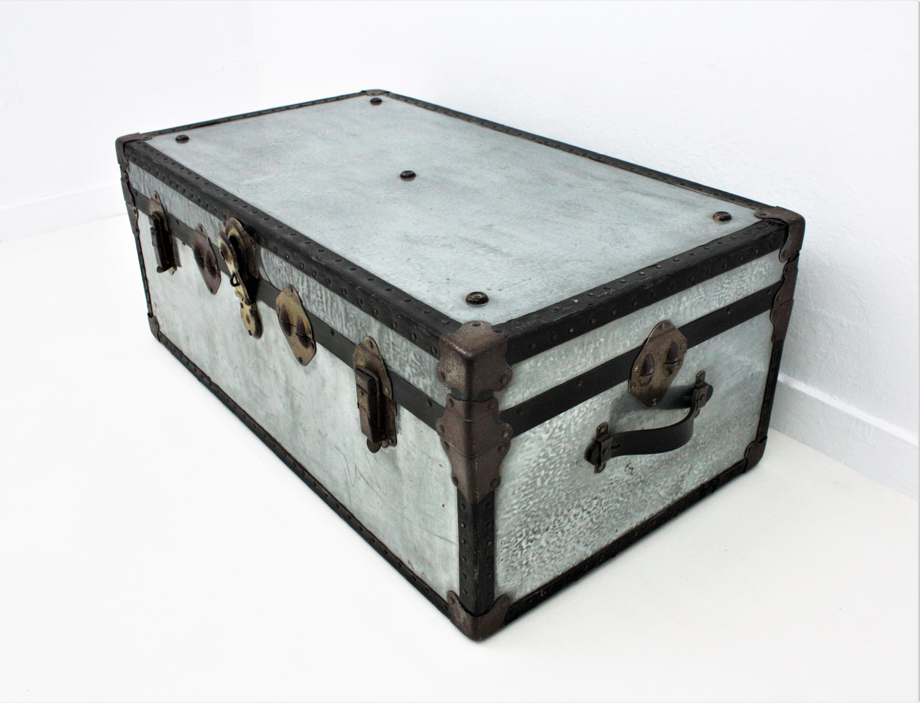 Zinc Steamer Trunks / Coffee Tables, Pair For Sale 3