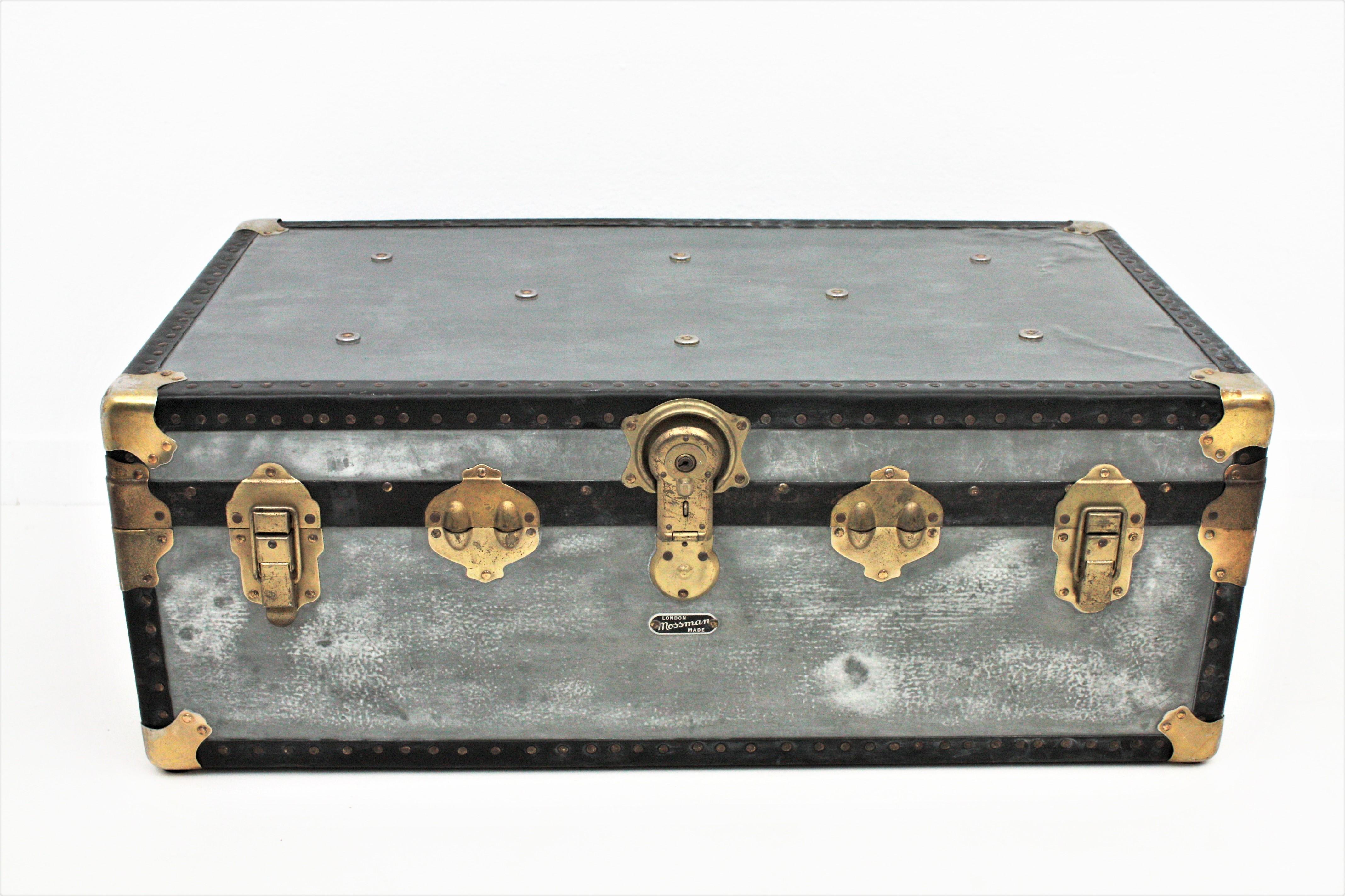 Pair of Zinc Steamer Trunks / Coffee Tables For Sale 5