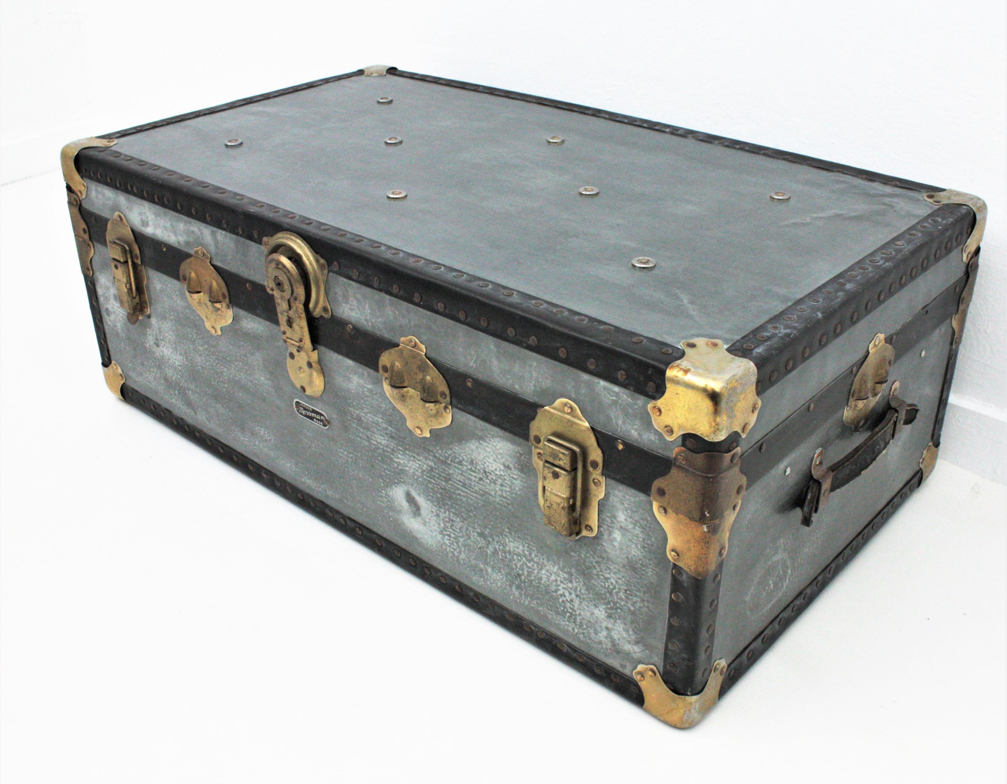 Pair of Zinc Steamer Trunks / Coffee Tables For Sale 7