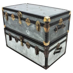 Pair of English Zinc Steamer Trunks / Coffee Tables