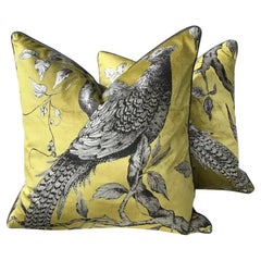 Pareja de almohadas rellenas de plumón Zoffany Darnley Toile-Tigers Eye Chartreuse y gris