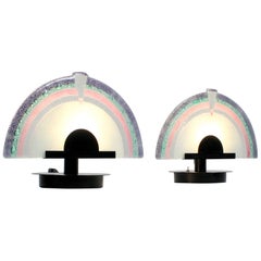 Ein Paar „Zonca“-Tischlampen mit schwarz lackierten Metallgestellen und Murano-Glas