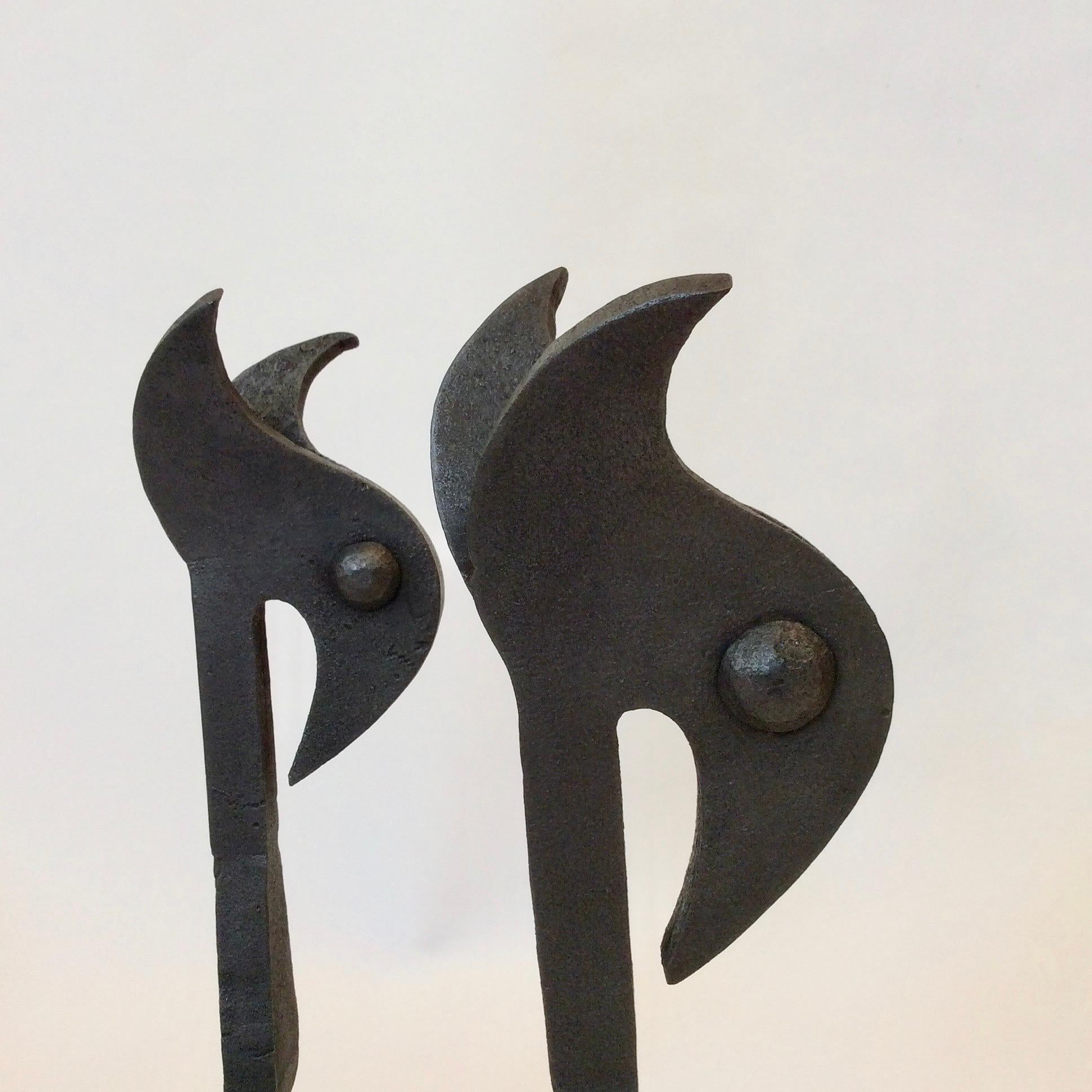 Mid-Century Modern Pair of Zoomorphic Andirons, France, circa 1940