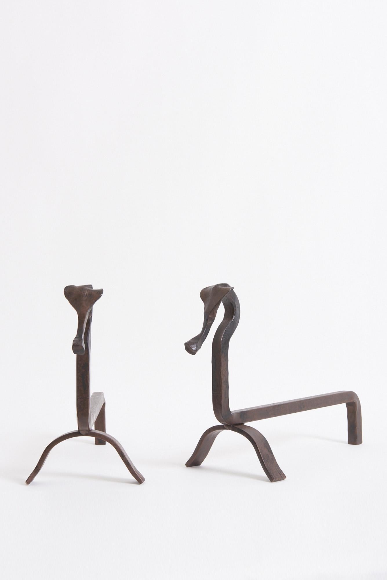 Mid-Century Modern Pair of Zoomorphic Andirons For Sale