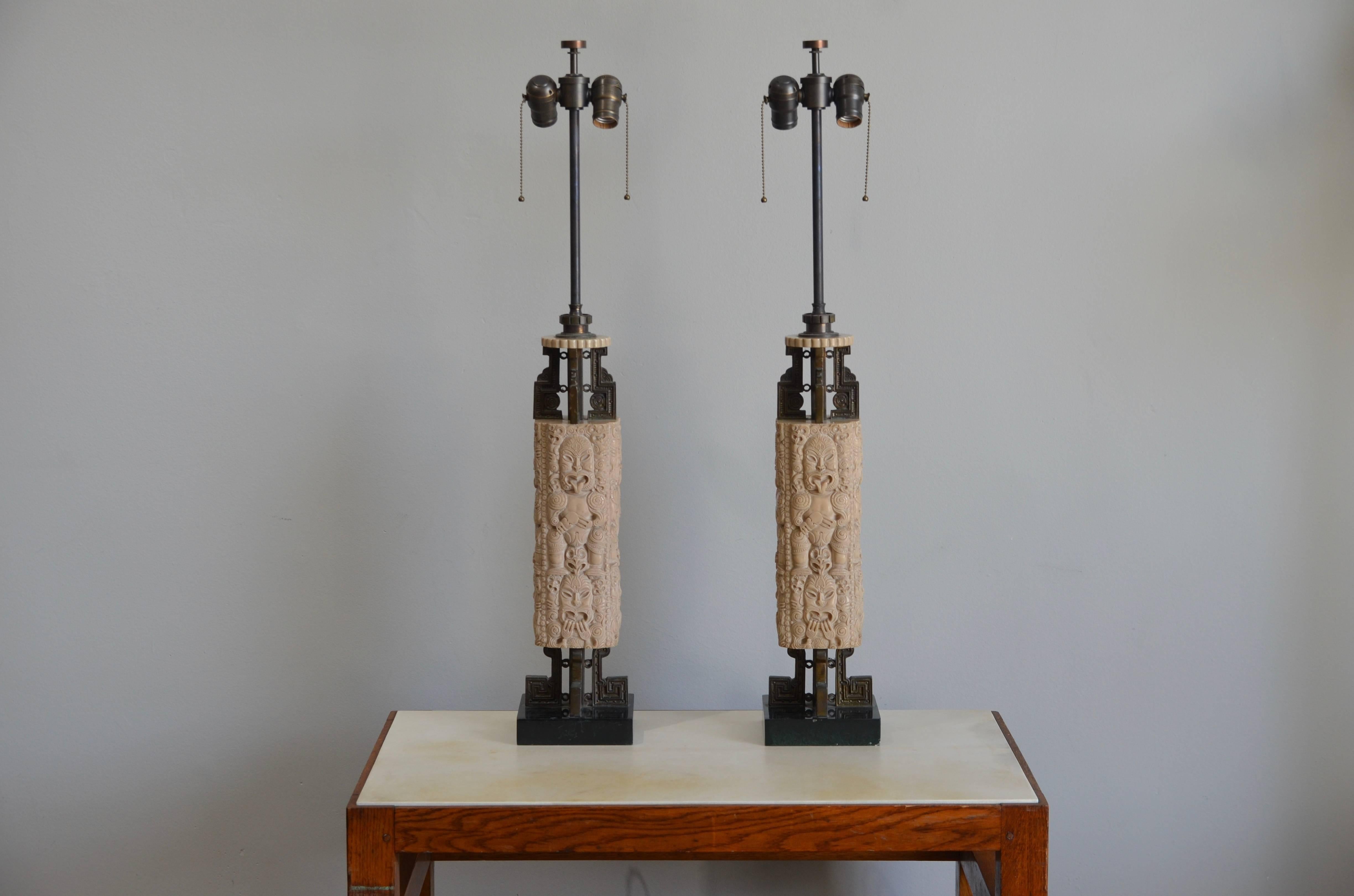 Patinated Pair of Zoomorphic Brazilian Lamps by Carlo Montalto