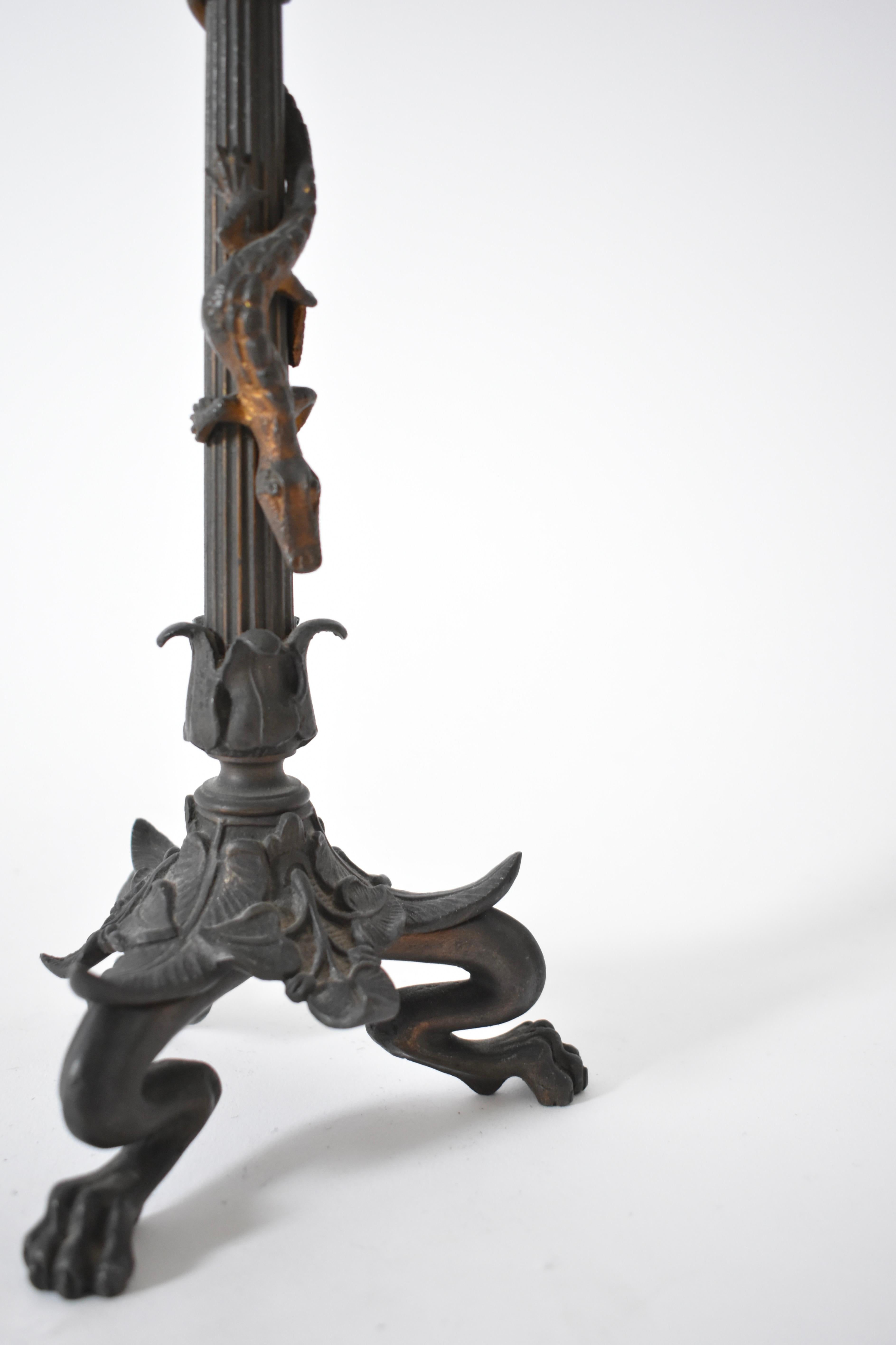 French Pair of zoomorphic bronze candle holders, XIXth c. For Sale