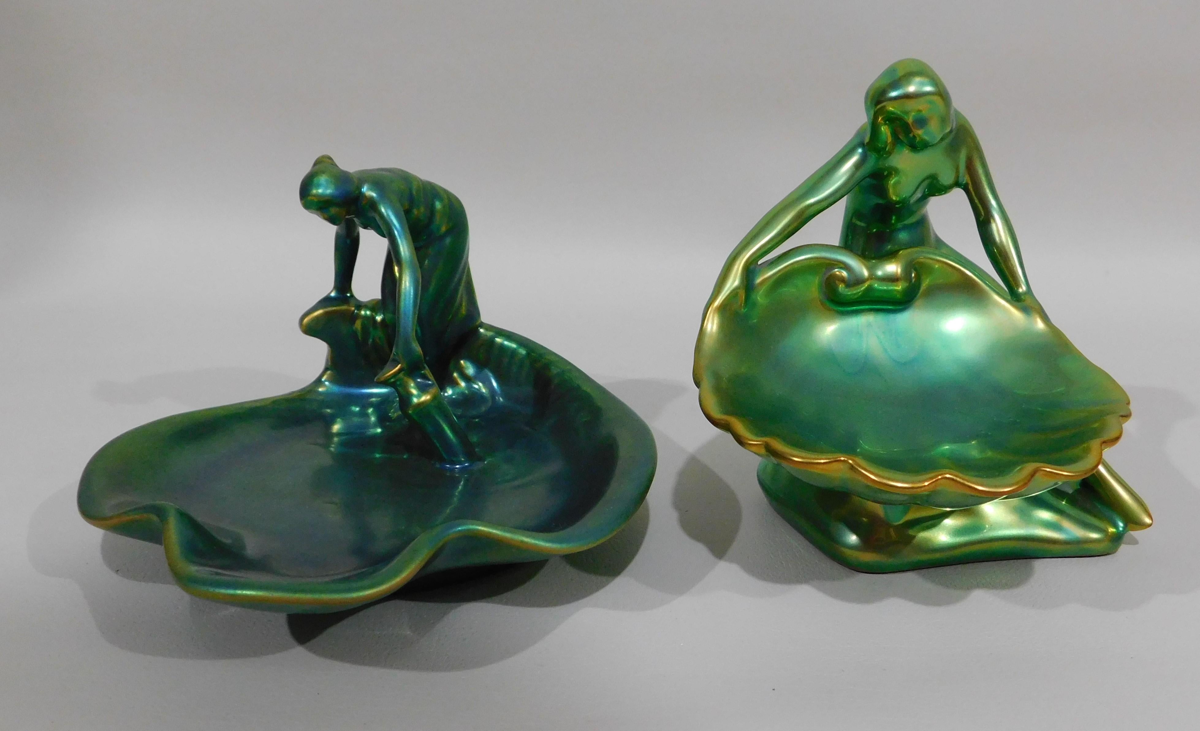 Dekoratives Zsolnay-Geschirr aus Keramik mit Eosin-Glasur, Paar im Angebot 3