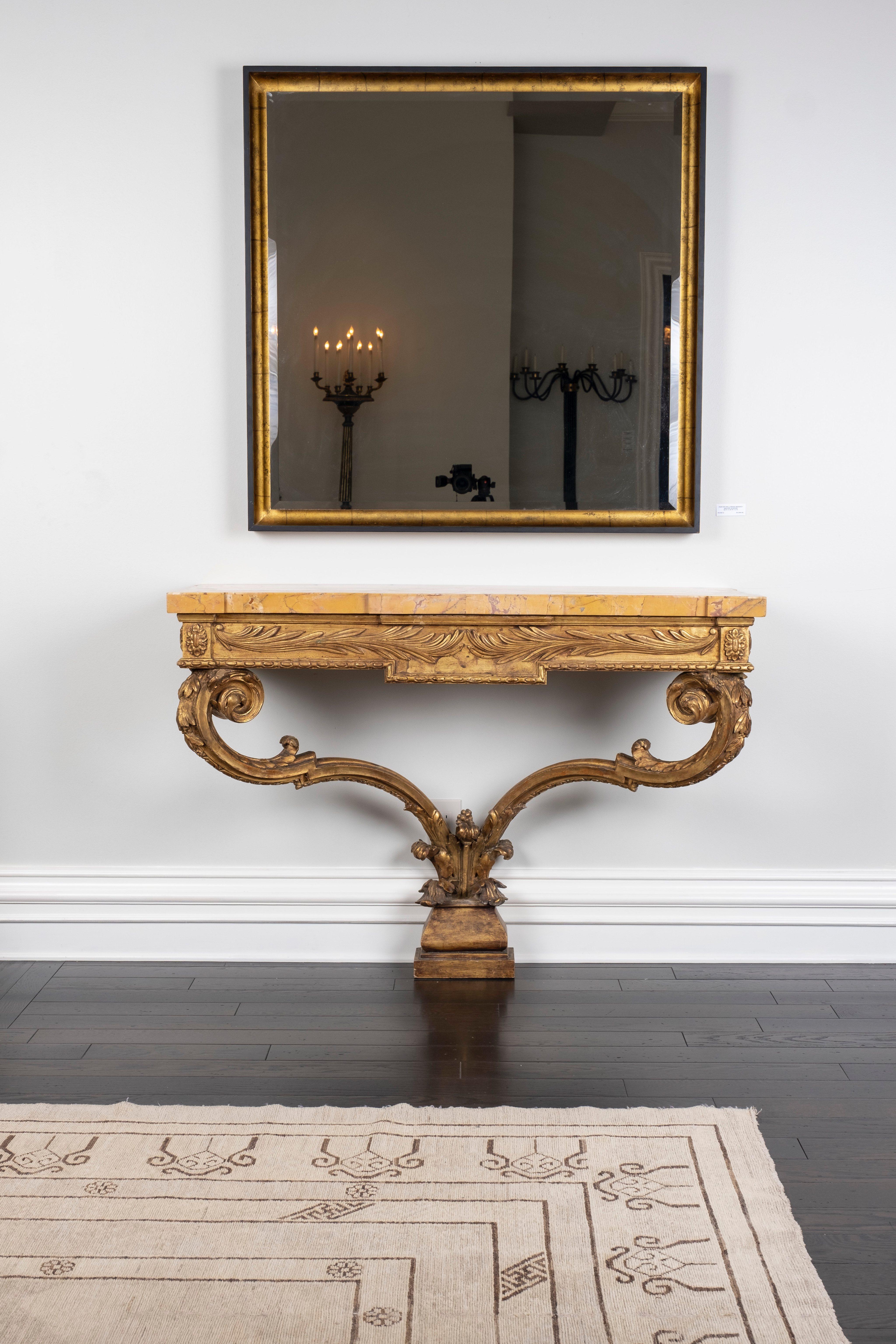 French Pair of 19th Century Louis XVI Giltwood and Siena Marble Consoles