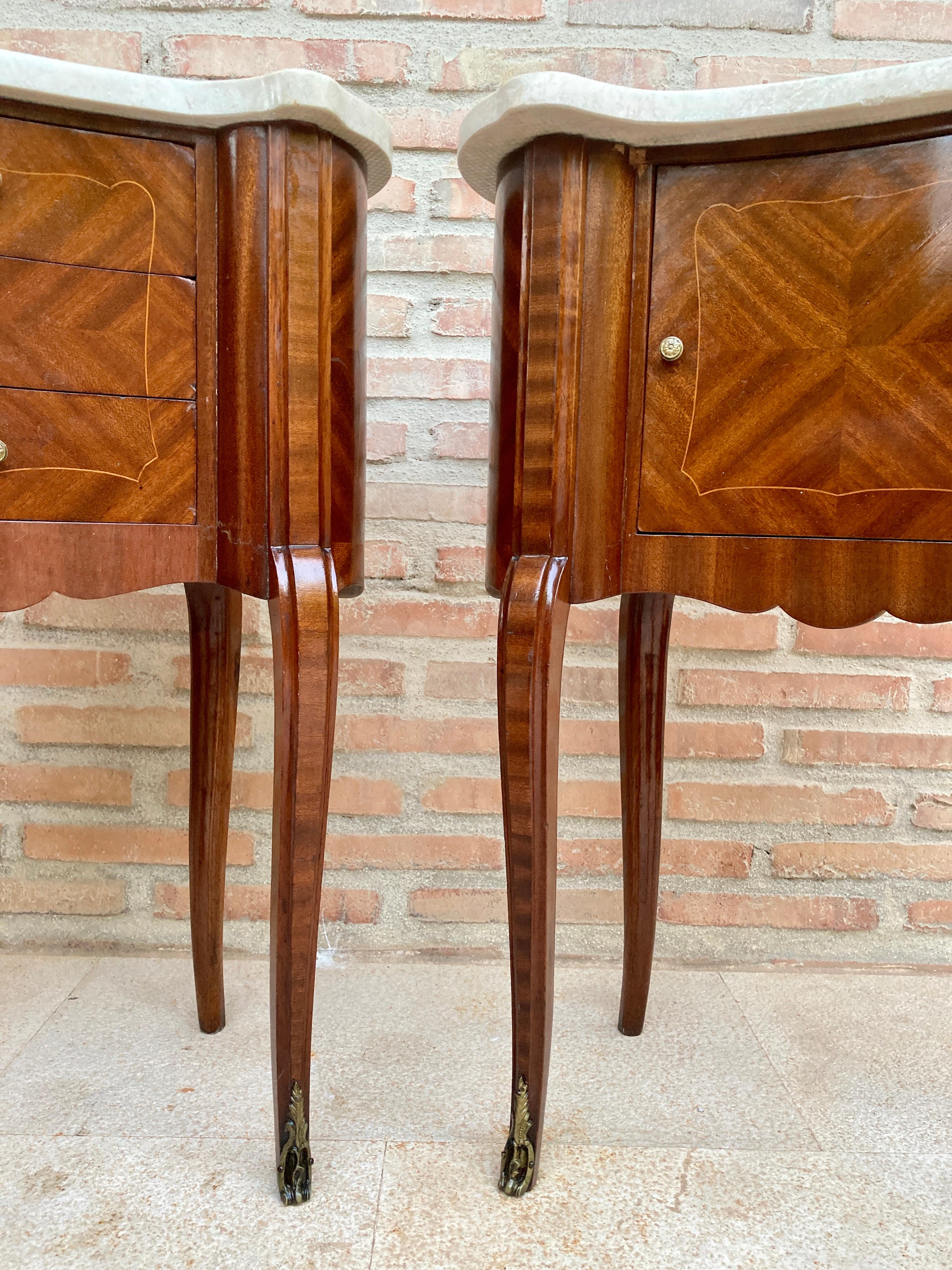 Pair of Antique French Bedside Kidney Tables with Marble Tops 4
