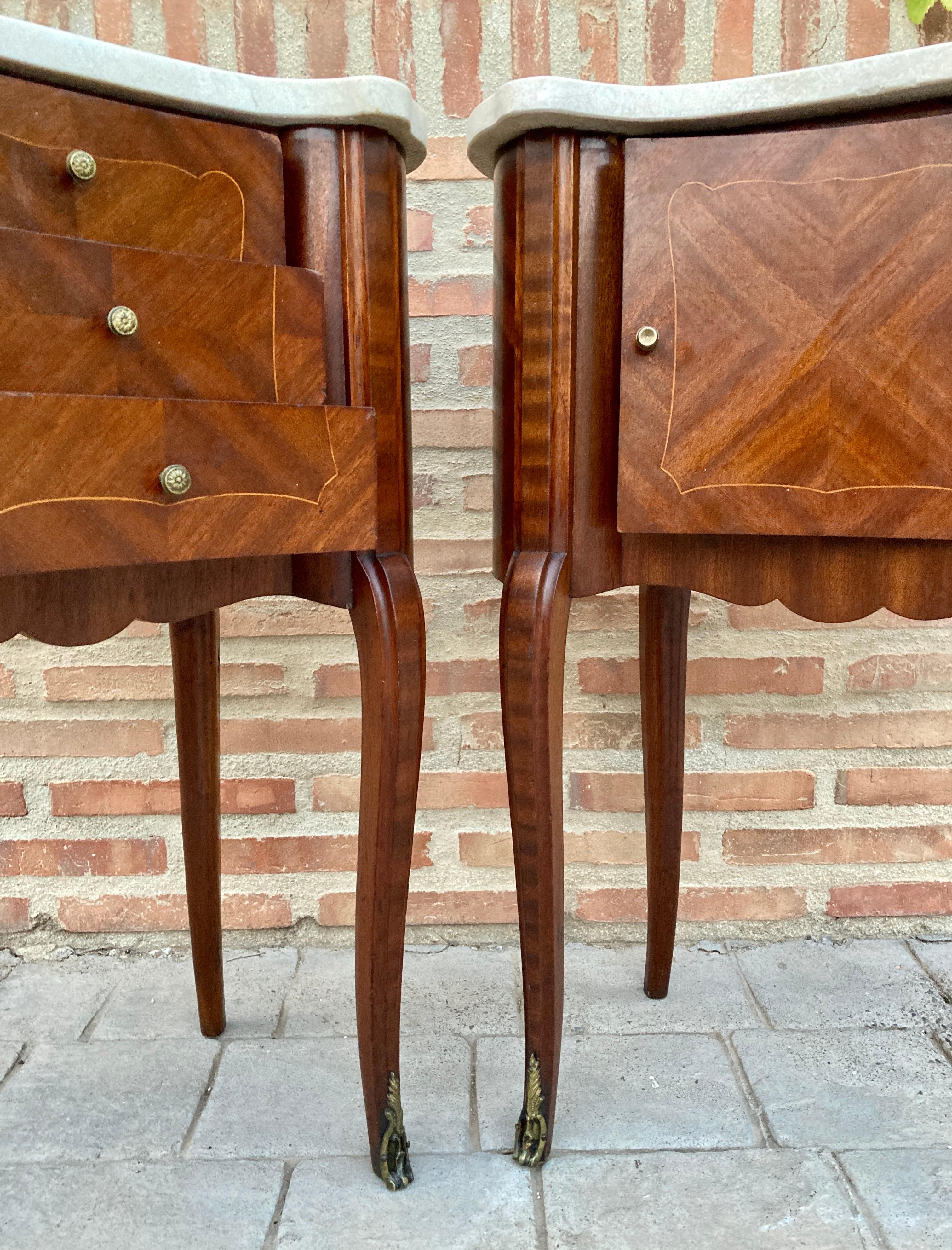 Pair of Antique French Bedside Kidney Tables with Marble Tops 7