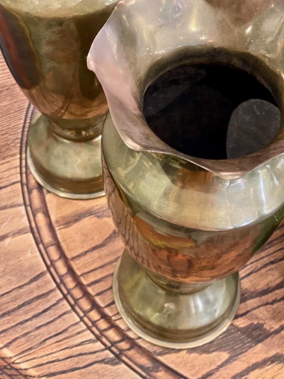 Mid-20th Century Pair ofAntique Trench Art Artillery Shell Brass Vases, 1945 + 1945