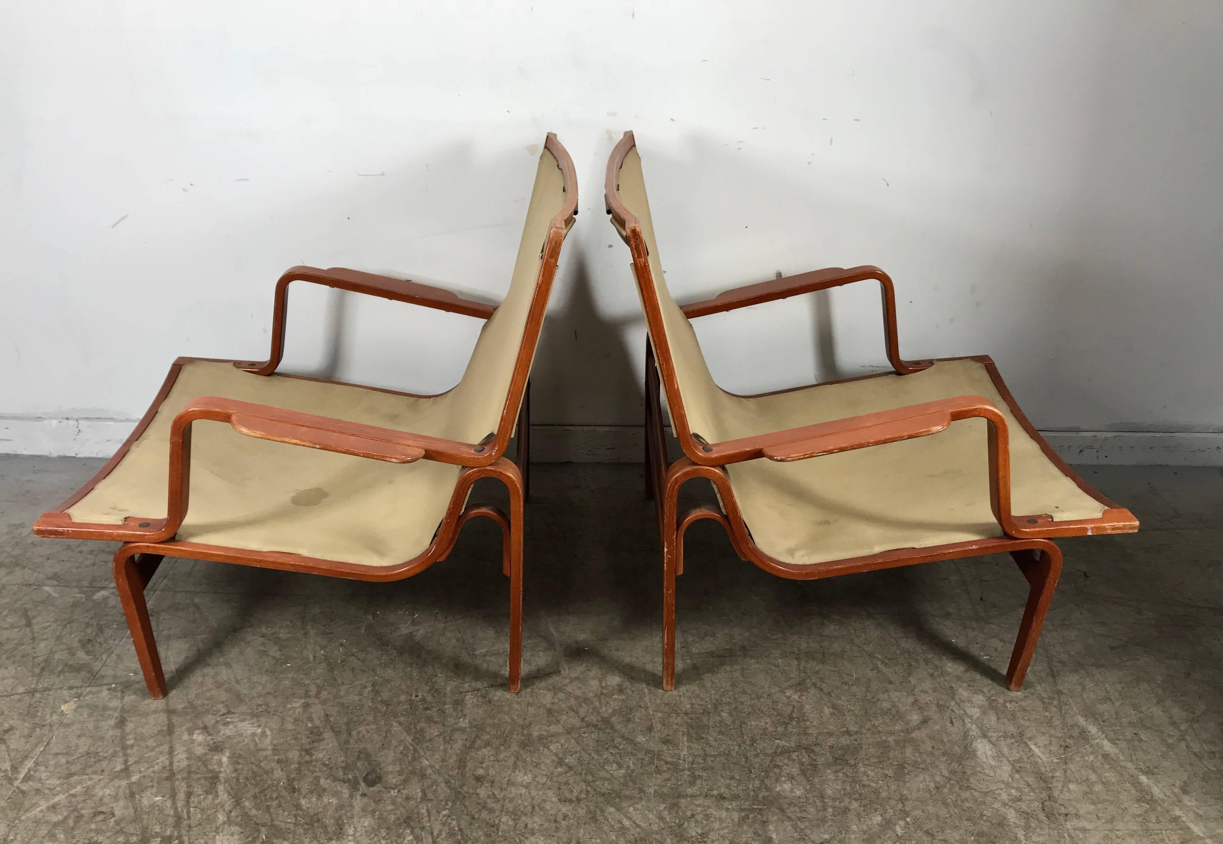 Canvas Pair of Bruno Mathsson Ingrid Chairs Made by DUX
