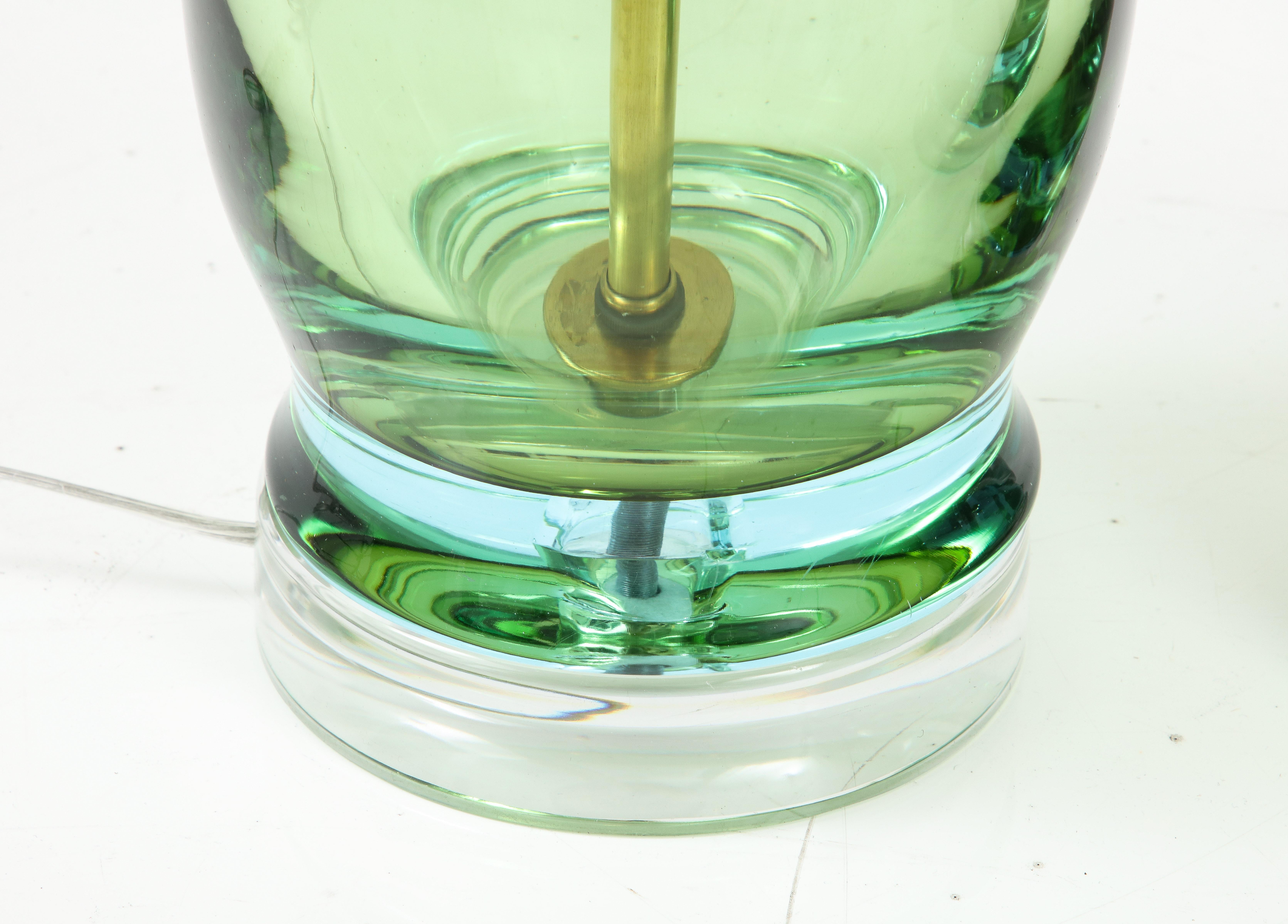 Late 20th Century Pair of Green Glass Bottle Shaped Lamps