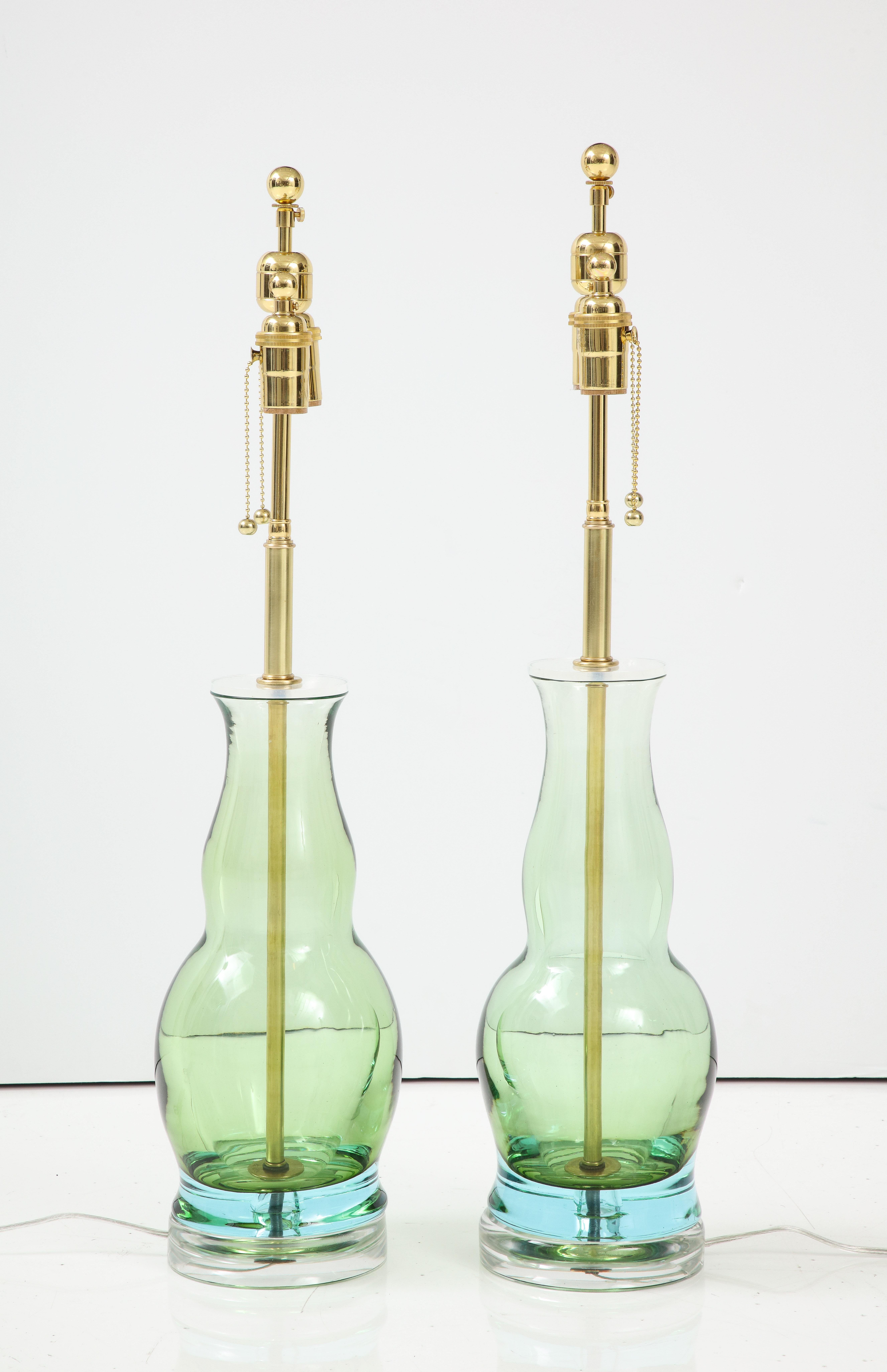Pair of Green Glass Bottle Shaped Lamps 2