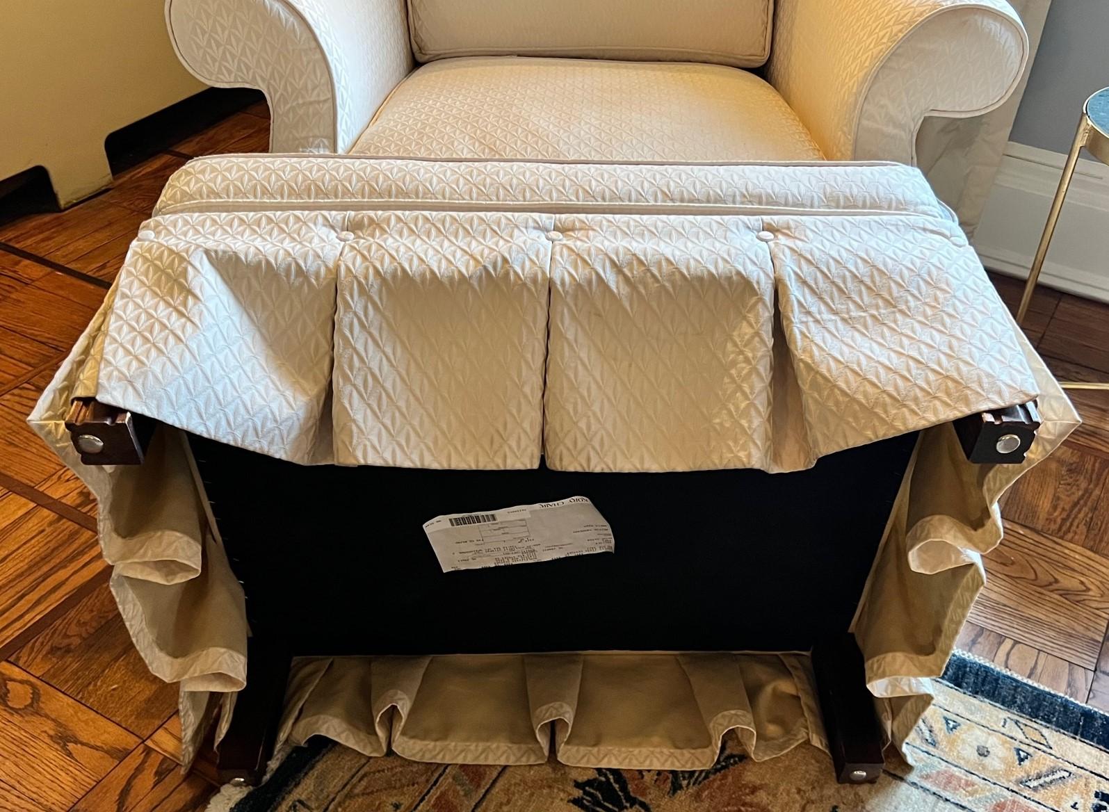 Late 20th Century Pair - White Matelassé Covered Swivel Club Chairs and Ottoman, Hickory Chair For Sale