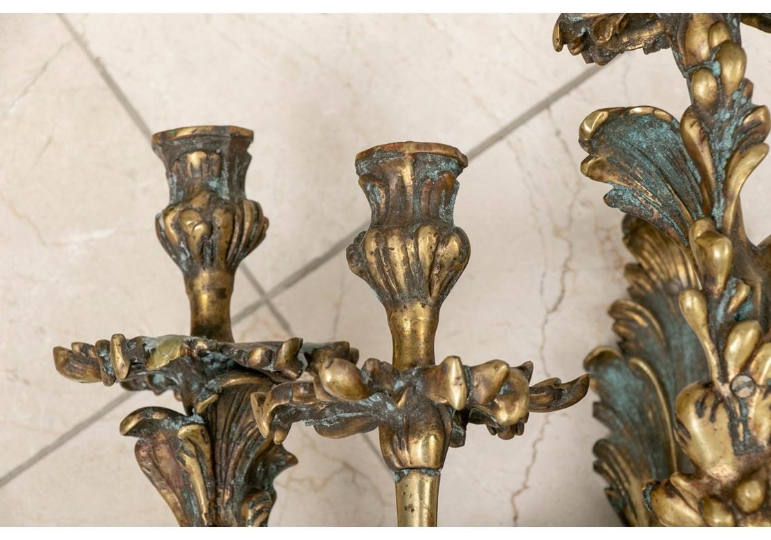 Pair Of Grand 19th C. French Bronze Five Candle Light Sconces In Good Condition For Sale In Bridgeport, CT
