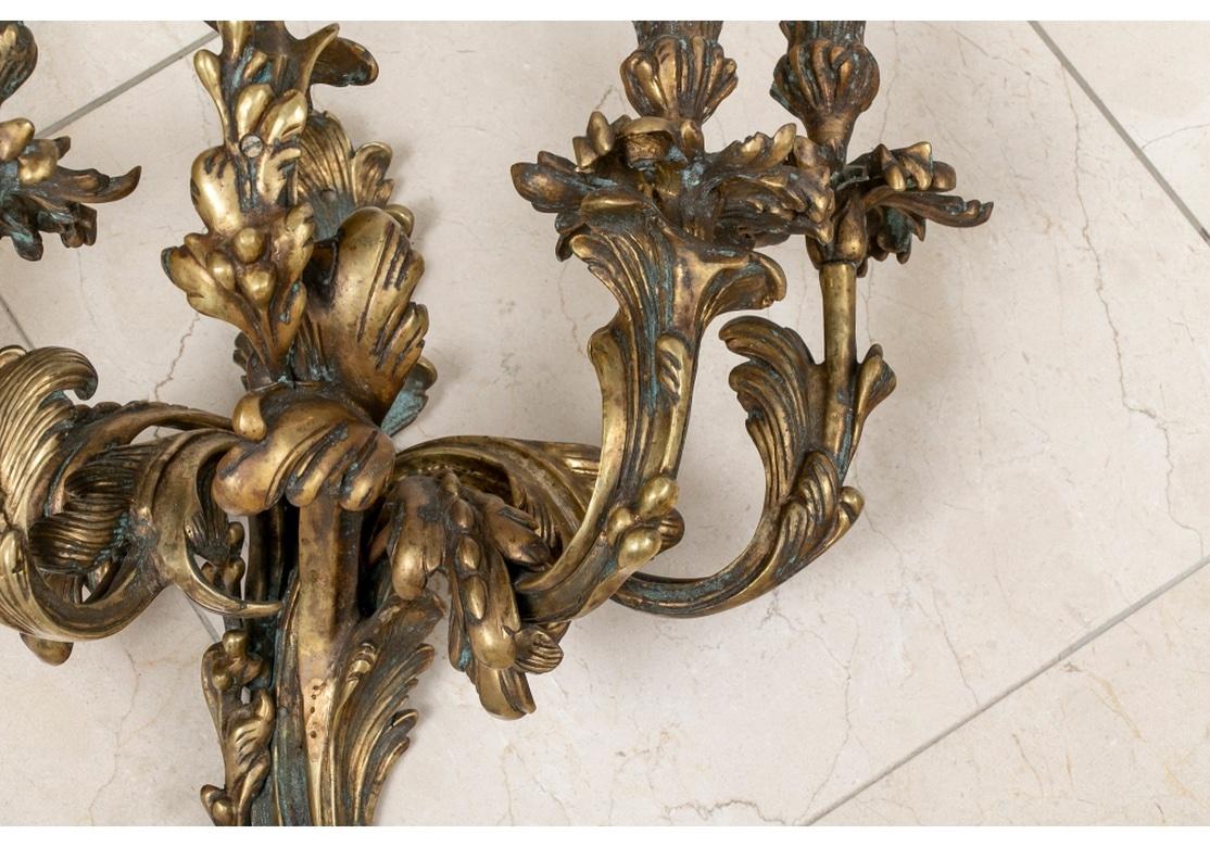 Pair Of Grand 19th C. French Bronze Five Candle Light Sconces For Sale 1