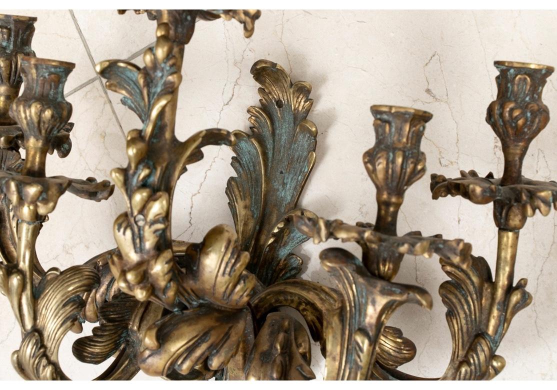 Pair Of Grand 19th C. French Bronze Five Candle Light Sconces For Sale 2