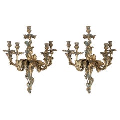 Pair Of Grand 19th C. French Bronze Five Candle Light Sconces