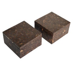Pair Oggetti Tessellated Coconut Shell Lidded Boxes, 1990