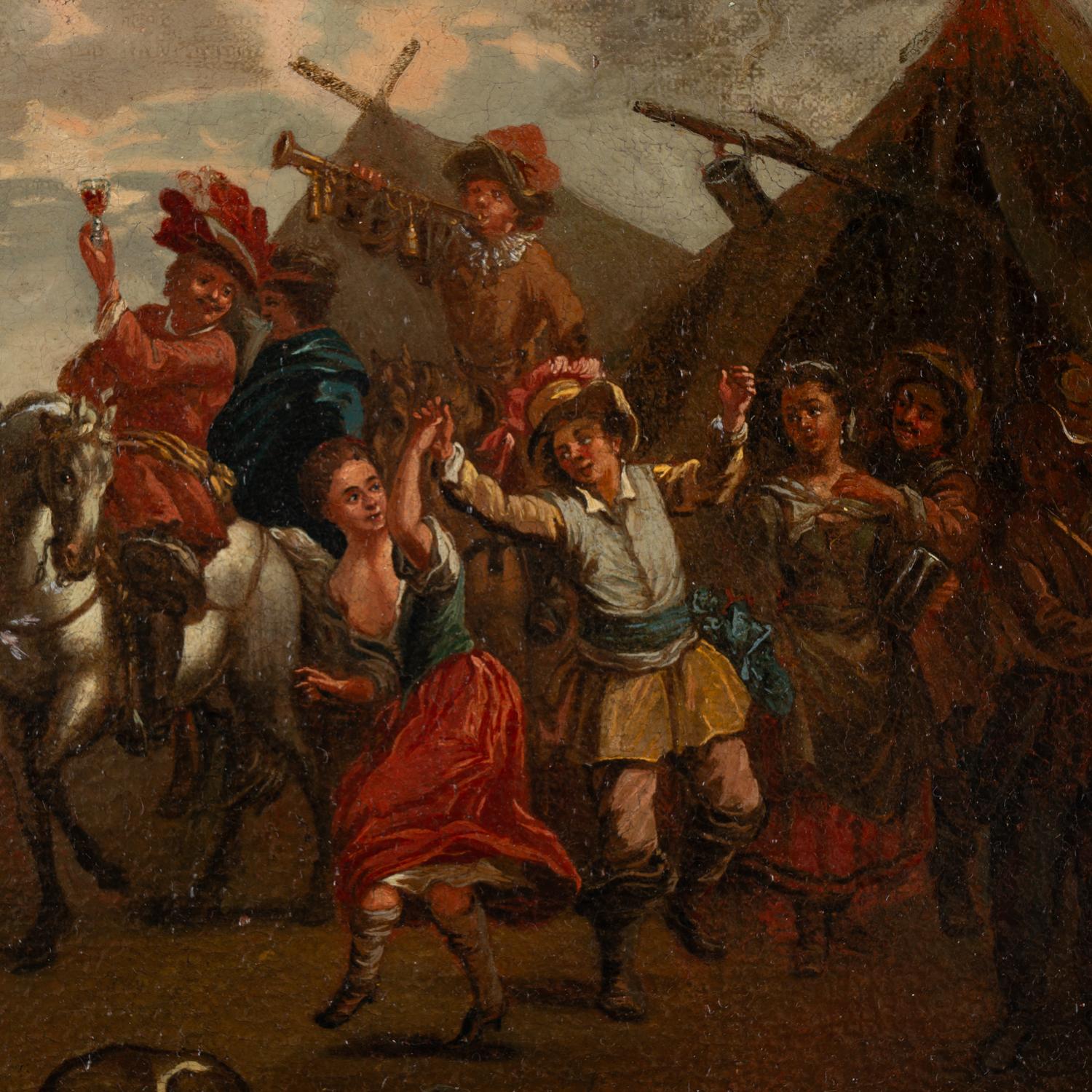 Paire de peintures à l'huile sur toile représentant un campement de soldats du calvaire, Autriche vers 1750 Bon état - En vente à Round Top, TX