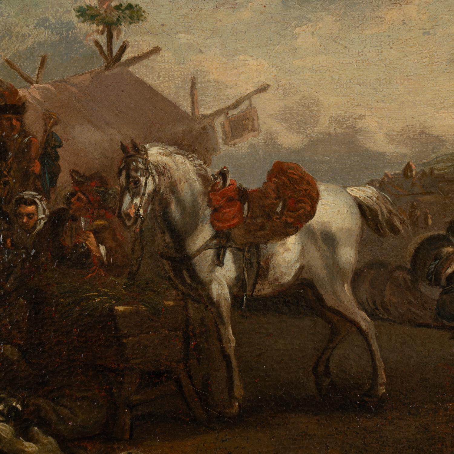 Paire de peintures à l'huile sur toile représentant un campement de soldats du calvaire, Autriche vers 1750 en vente 2