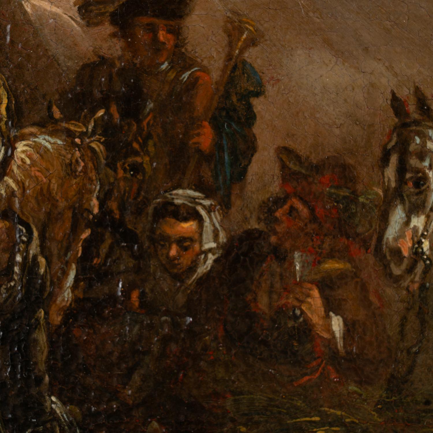 Paire de peintures à l'huile sur toile représentant un campement de soldats du calvaire, Autriche vers 1750 en vente 3