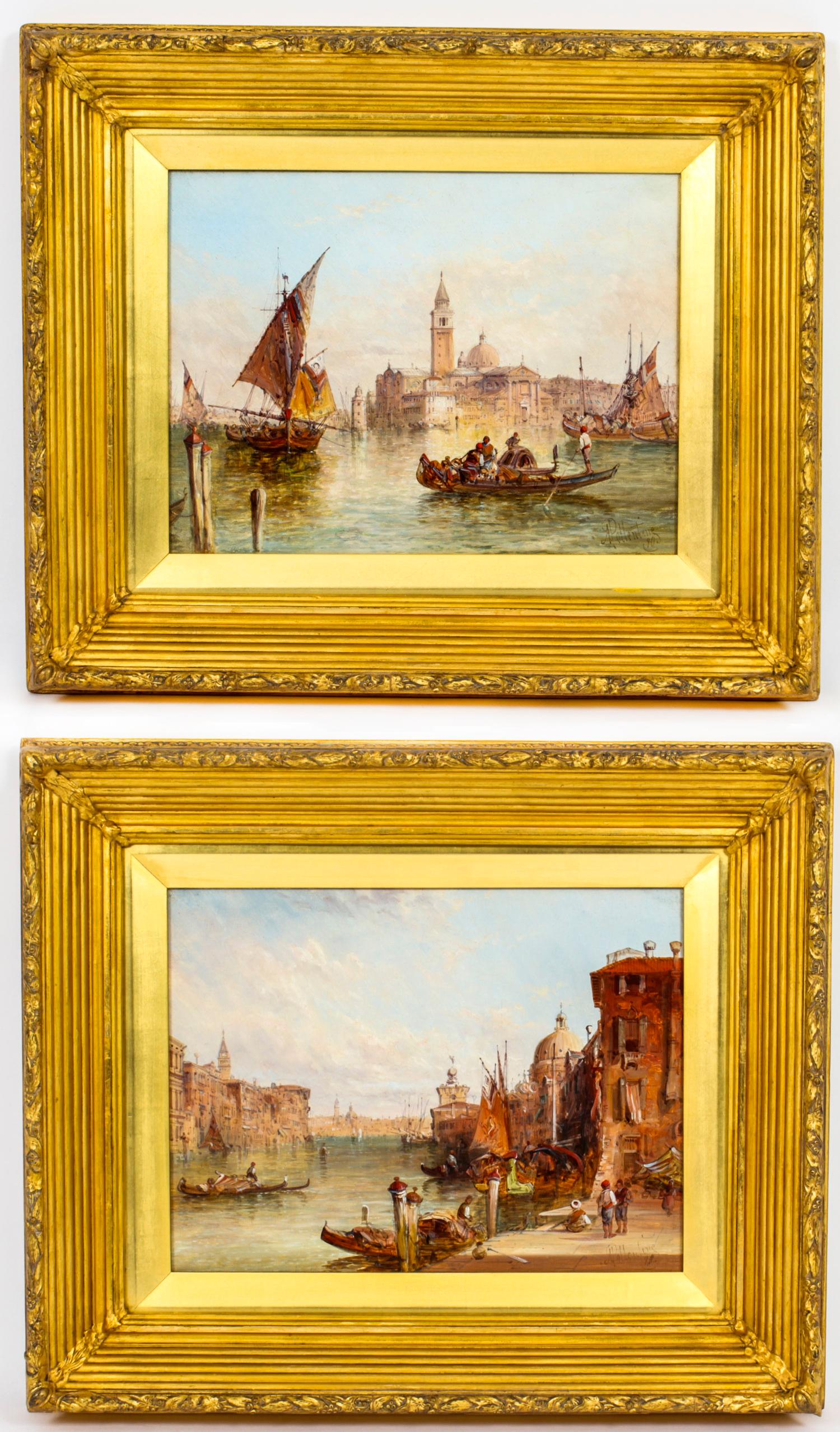 Pair Oil Paintings San Marco & Santa Maria Venice Alfred Pollentine 19th C 14