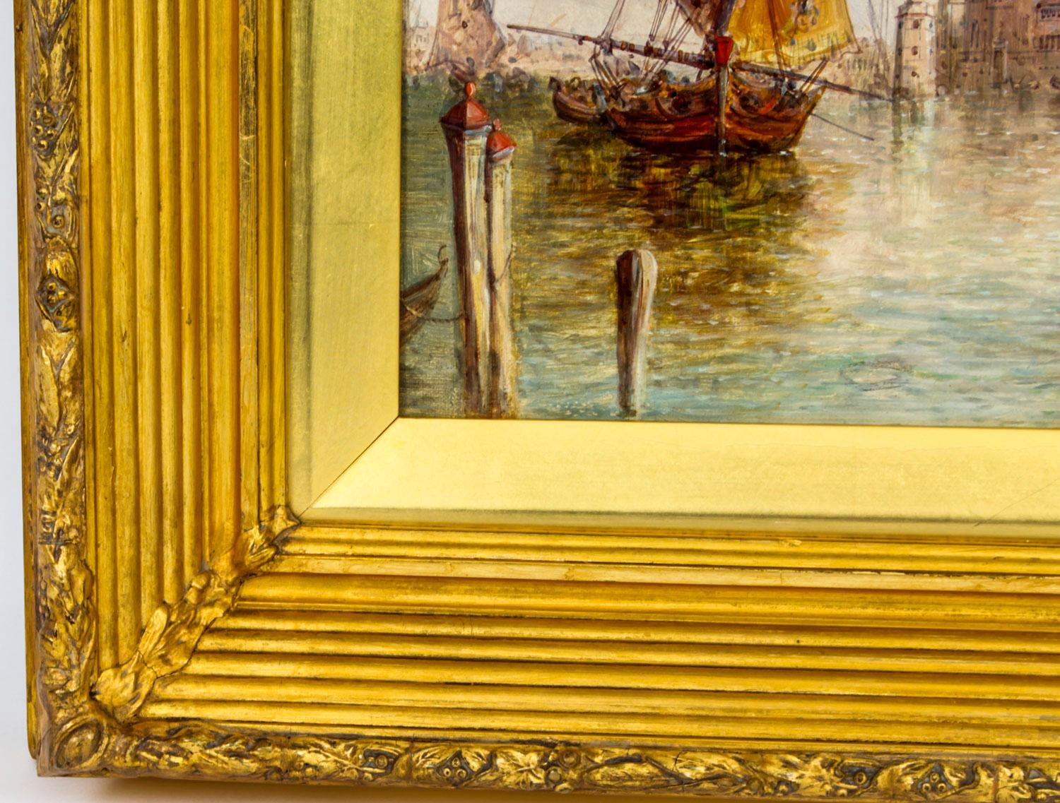 Late 19th Century Pair Oil Paintings San Marco & Santa Maria Venice Alfred Pollentine 19th C