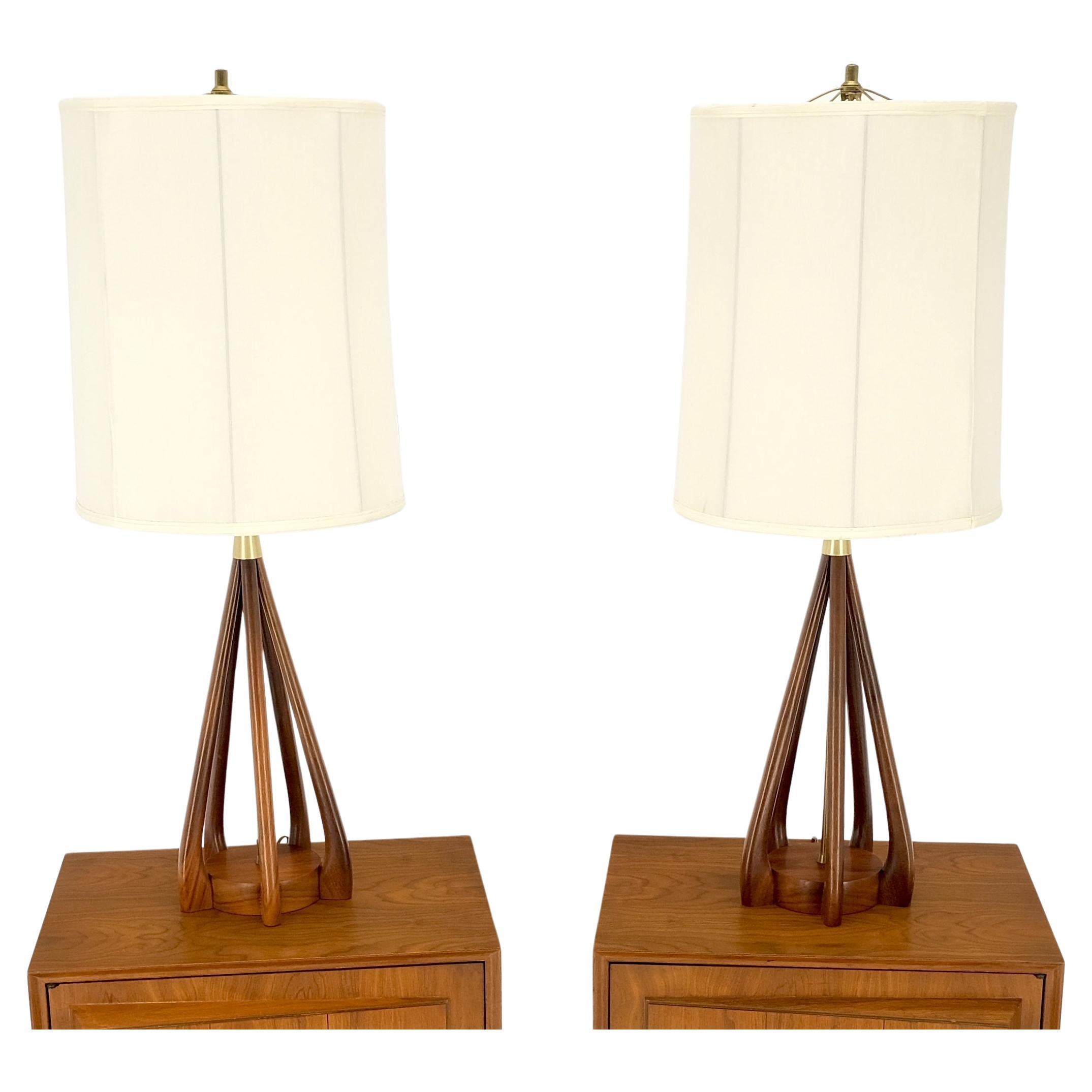 Pair Oiled Walnut Mid-Century Modern Carved Sculptured Table Lamps Pearsal Mint! For Sale 8