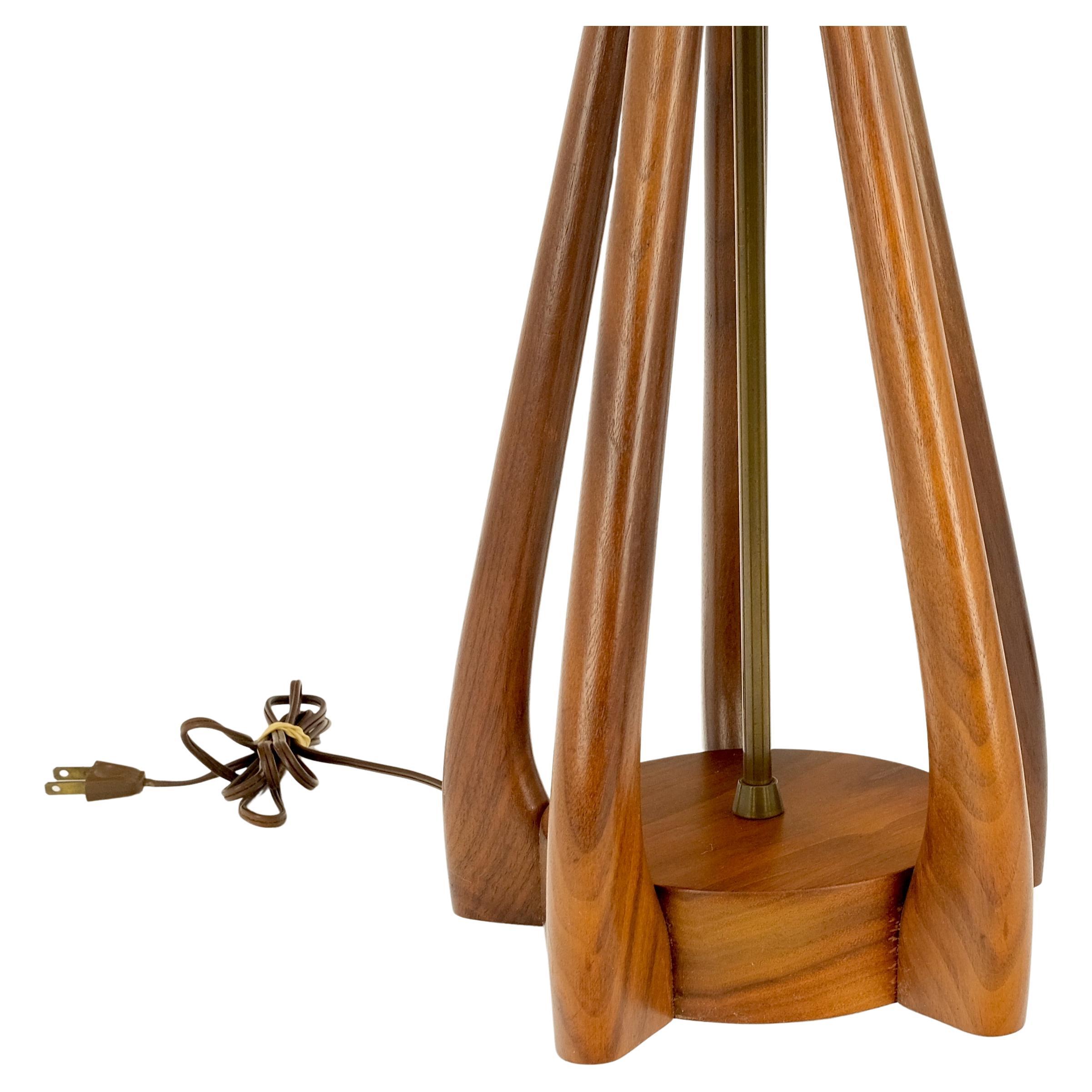 Brass Pair Oiled Walnut Mid-Century Modern Carved Sculptured Table Lamps Pearsal Mint! For Sale