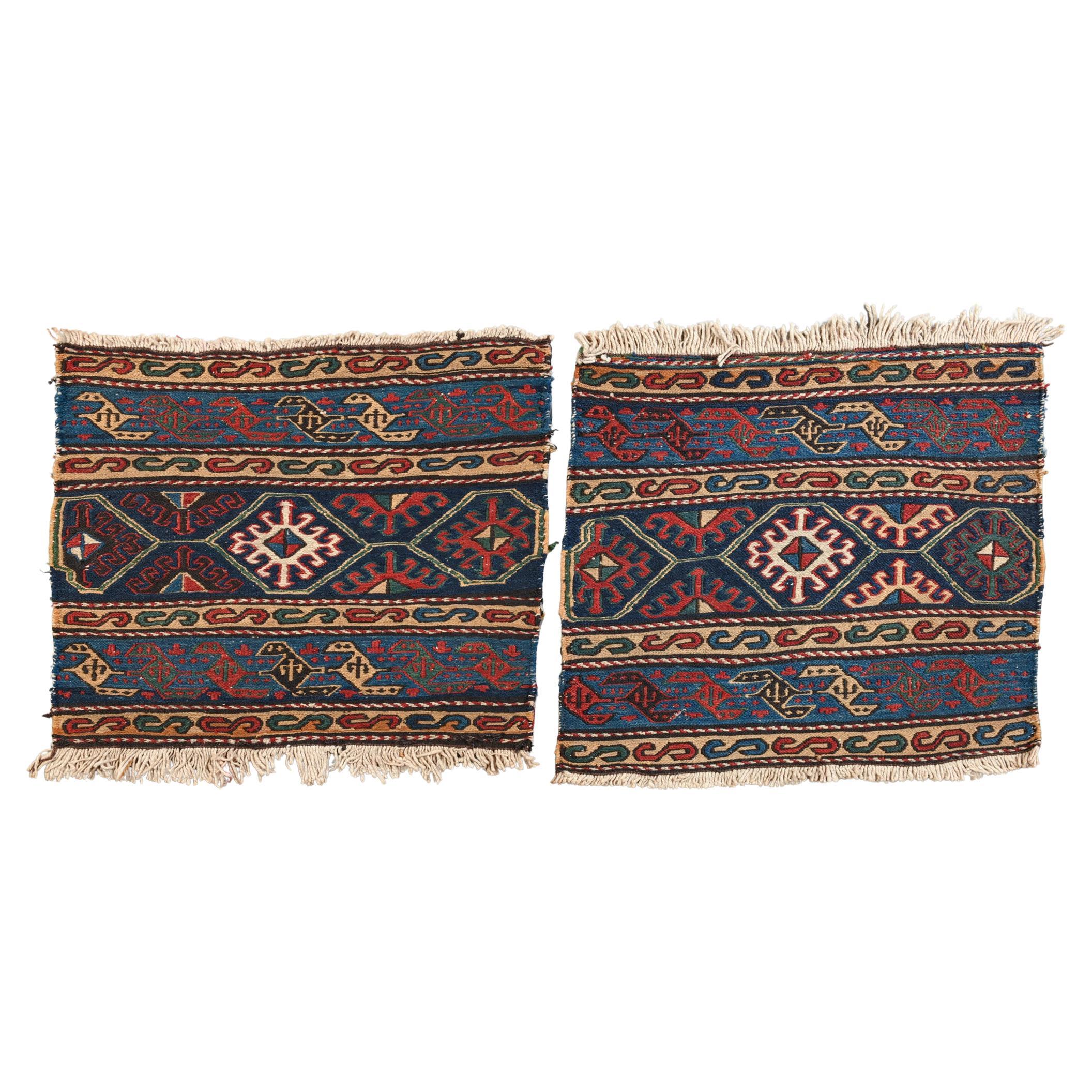 Pair of Antique Azeri Soumakhs, Hand-Woven Wool, Central Asia, 1900