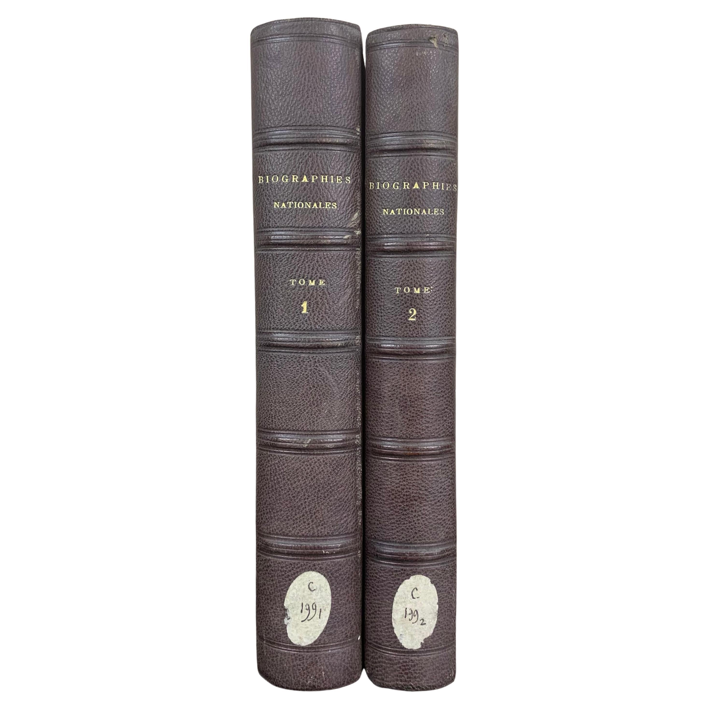 Pair of Old Books « National Biographies » from the 19th Century France  For Sale