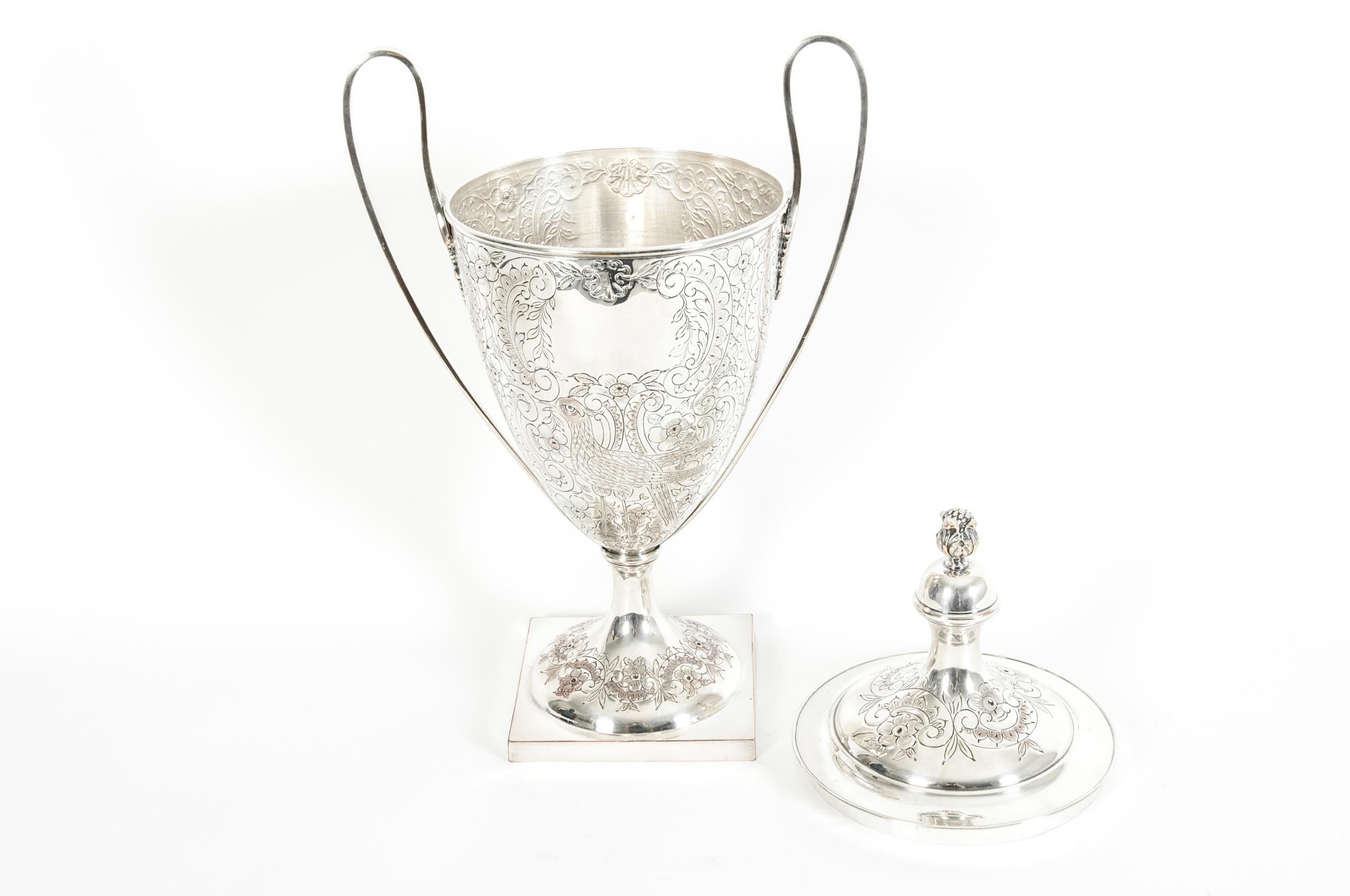 Silver Plate Pair Old English Plated Trophy Cup / Covered Urns