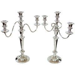 Antique Pair Old English Silver Plate Gadroon Border Georgian Three Light Candelabra