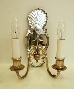 Pair Old English Style Two-Light Sconces with Mirrored Backplates