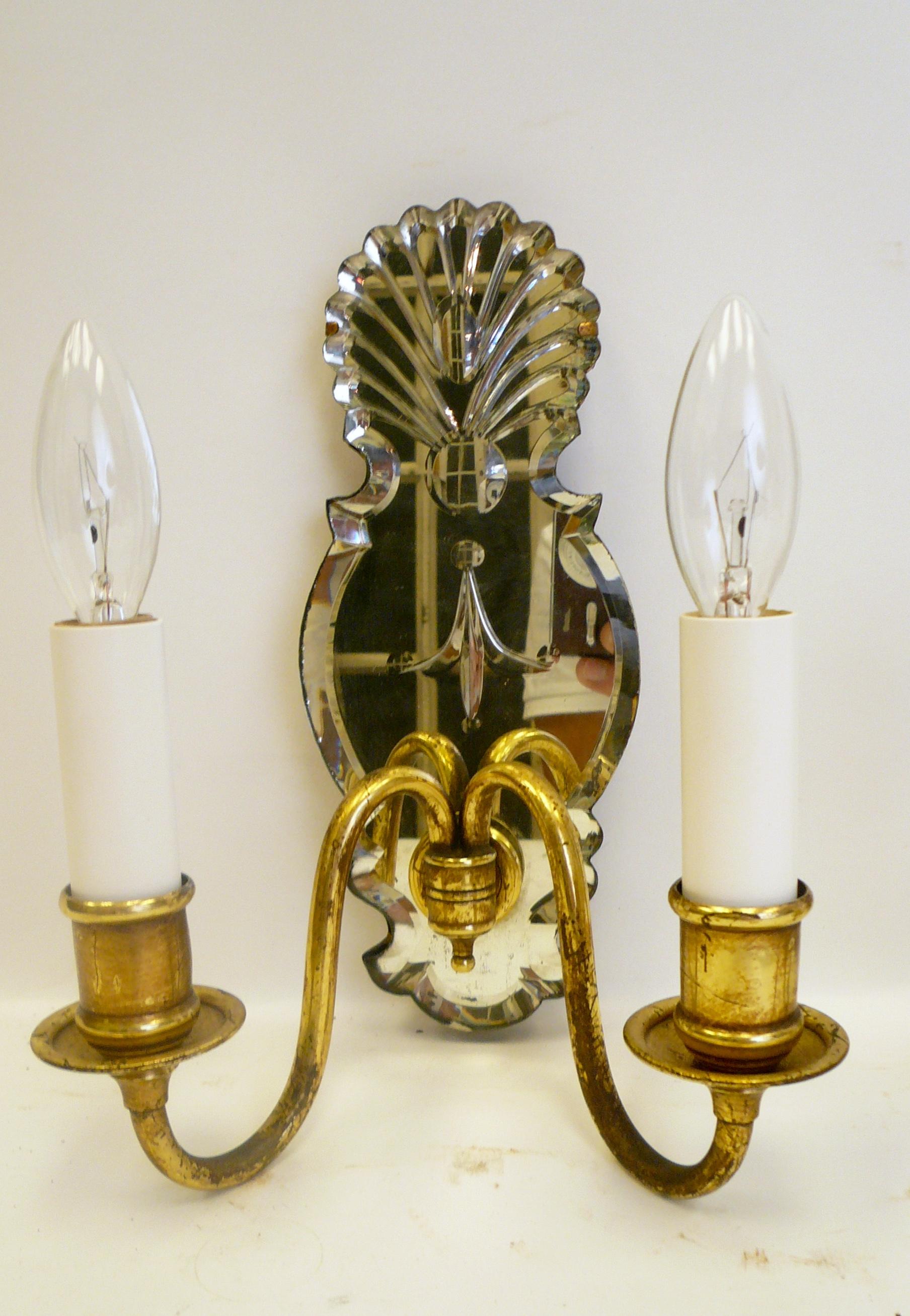 Queen Anne Pair Old English Style Two-Light Sconces with Mirrored Backplates