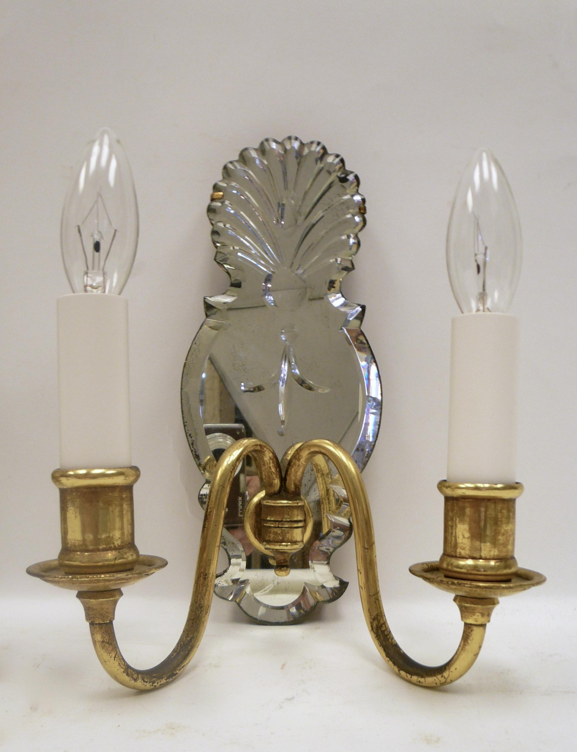Pair Old English Style Two-Light Sconces with Mirrored Backplates In Good Condition In Pittsburgh, PA