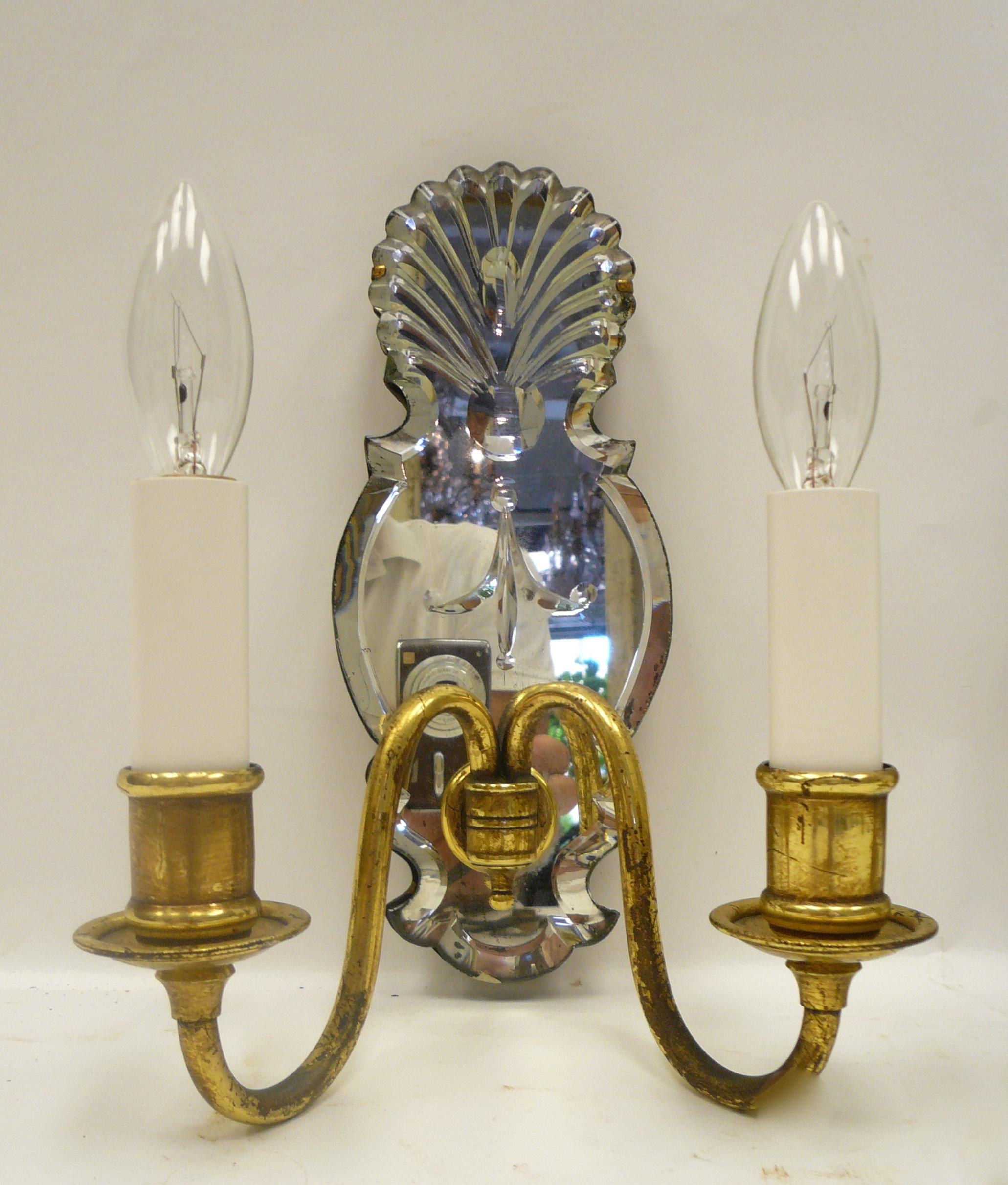18th Century Pair Old English Style Two-Light Sconces with Mirrored Backplates