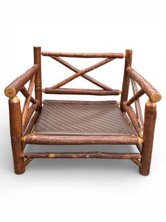 Pair Old Hickory Furniture Upholstered Big Ranch Chairs.