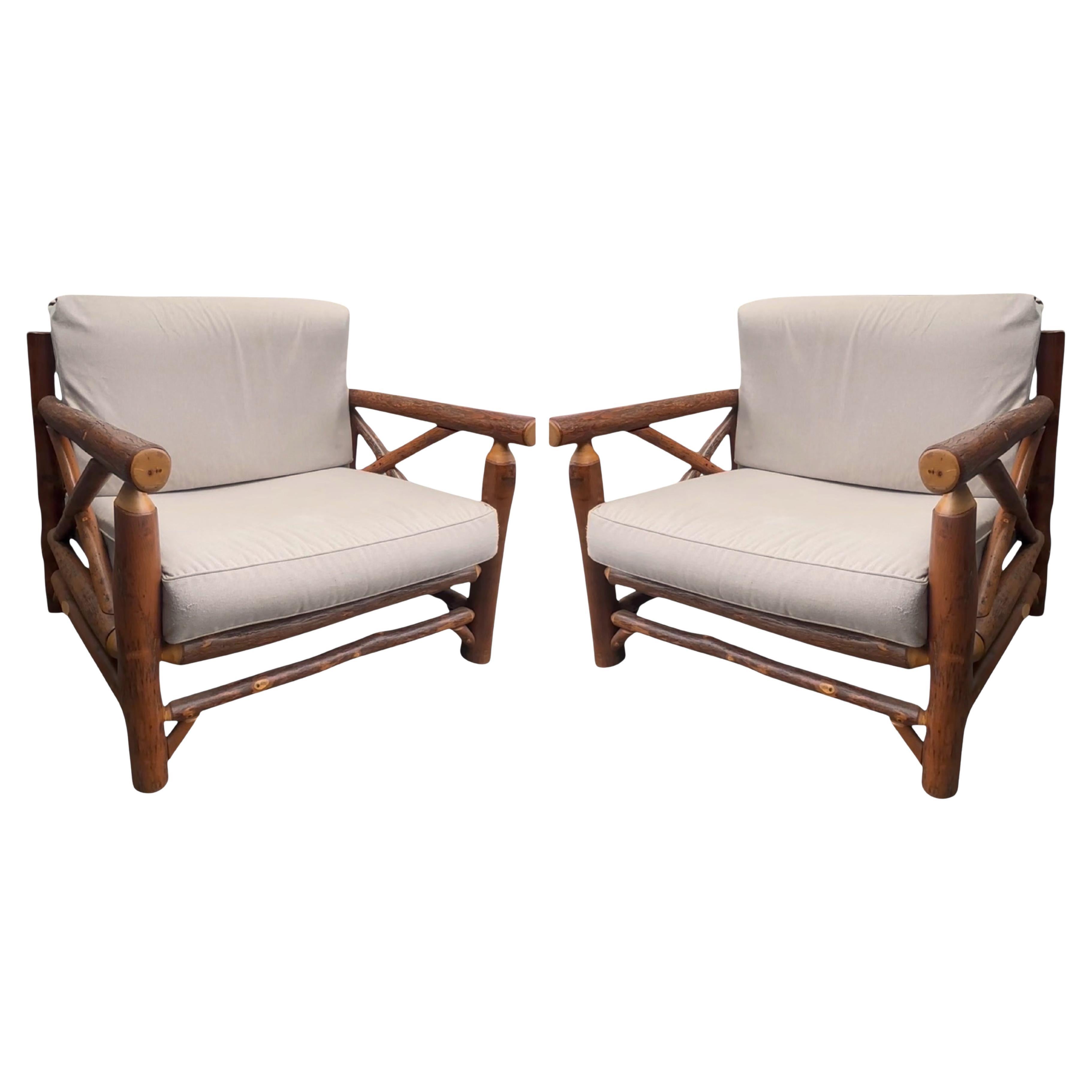 Pair Old Hickory Furniture Upholstered Big Ranch Chairs.