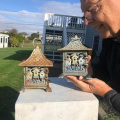 Pair of Old Japanese "12 Bird Houses" Hand Cast Garden Lighting Lanterns