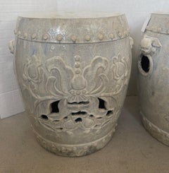 Pair Old Large Chinese  Off-White Glazed Terracotta Garden Stools