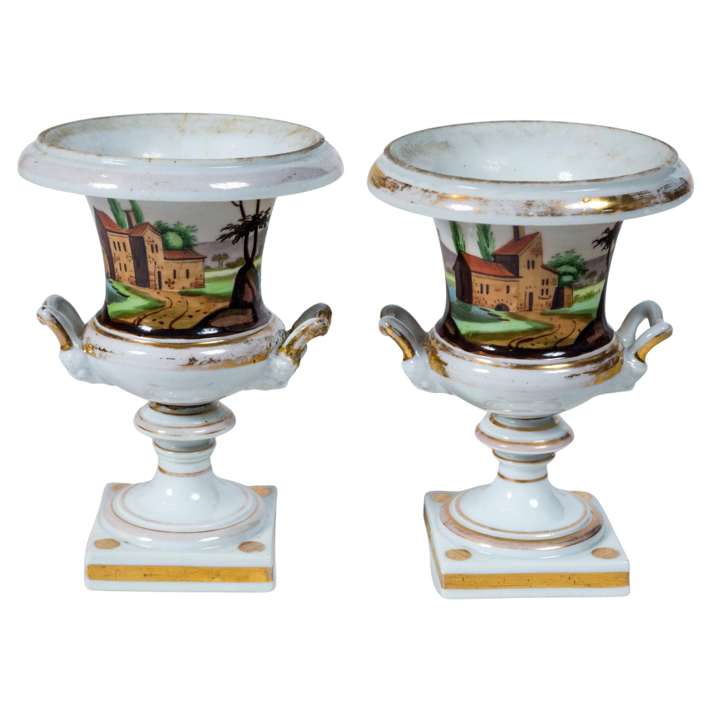 Pair Old Paris 'Vieux Paris' Porcelain Urns, France, 19th Century For Sale