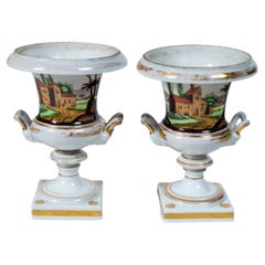 Antique Pair Old Paris 'Vieux Paris' Porcelain Urns, France, 19th Century