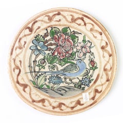 Old Round Ceramic Tiles Painted with Flowers