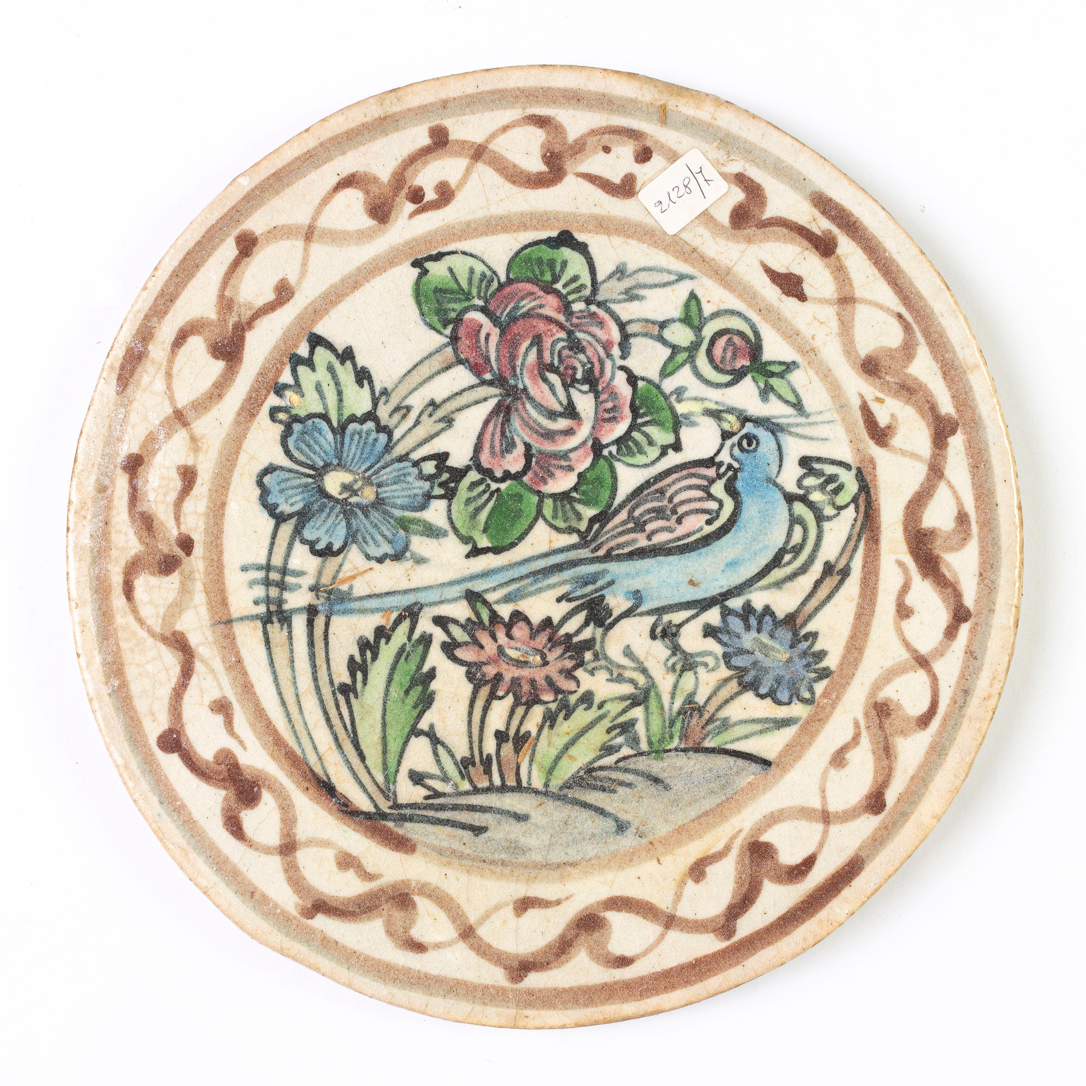 Par de Azulejos Redondos Antiguos Pintados con Flores Otro en venta