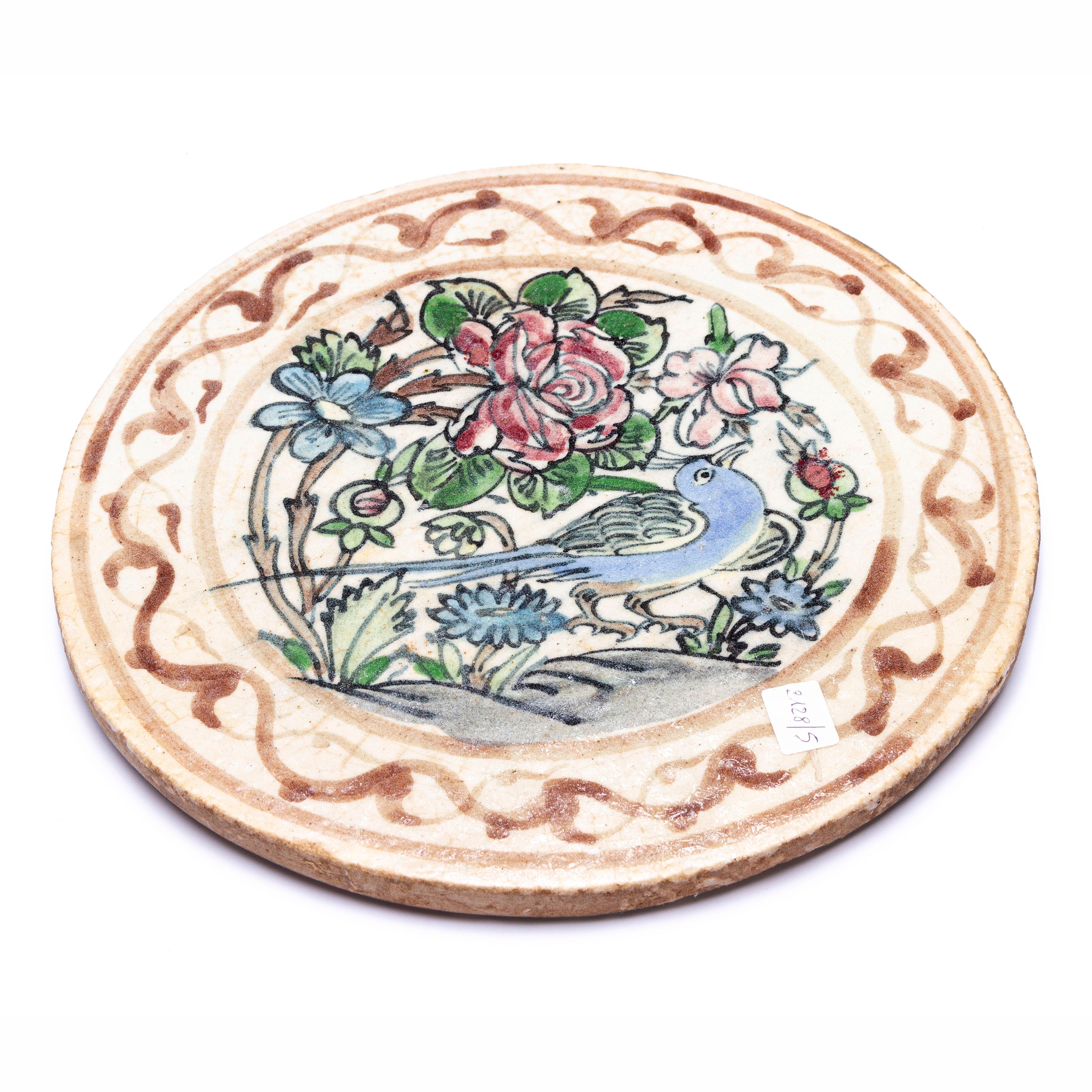 Par de Azulejos Redondos Antiguos Pintados con Flores Pintado a mano en venta