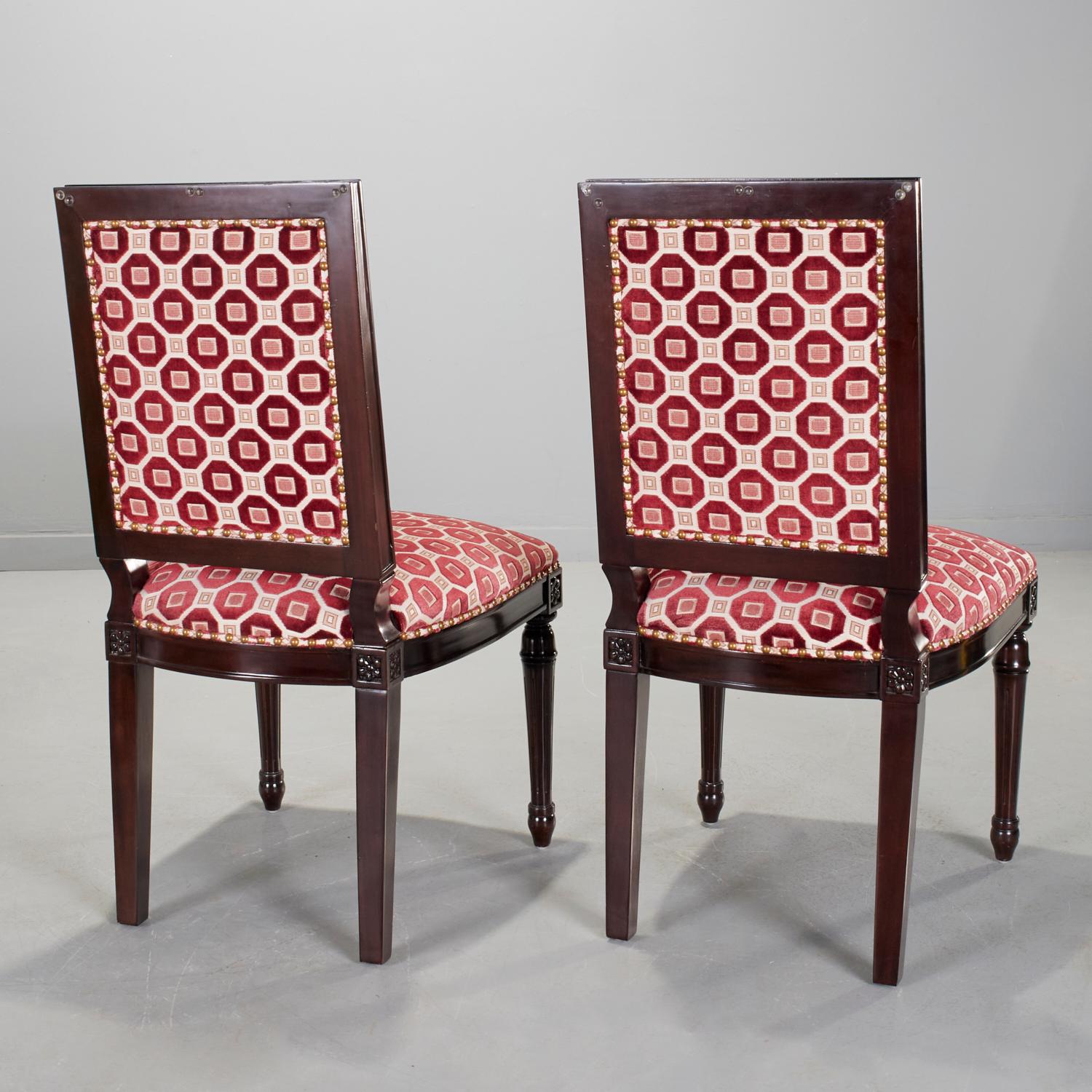 Pair Oly Studio Louis XVI Style Chairs Upholstered in Geometric Cut Velvet In Good Condition In Morristown, NJ